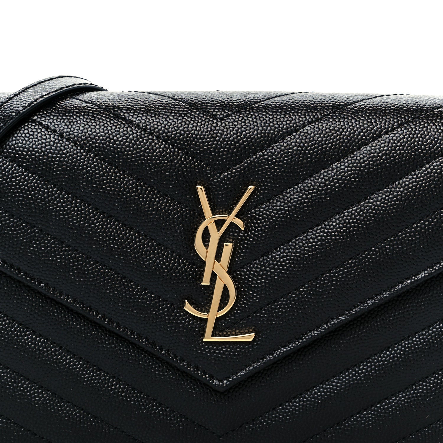 Grain De Poudre Matelasse Chevron Monogram Envelope Chain Wallet Black