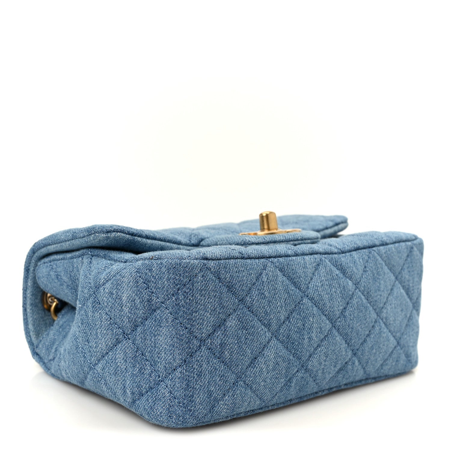 Denim Quilted Mini Pearl Crush Flap Blue