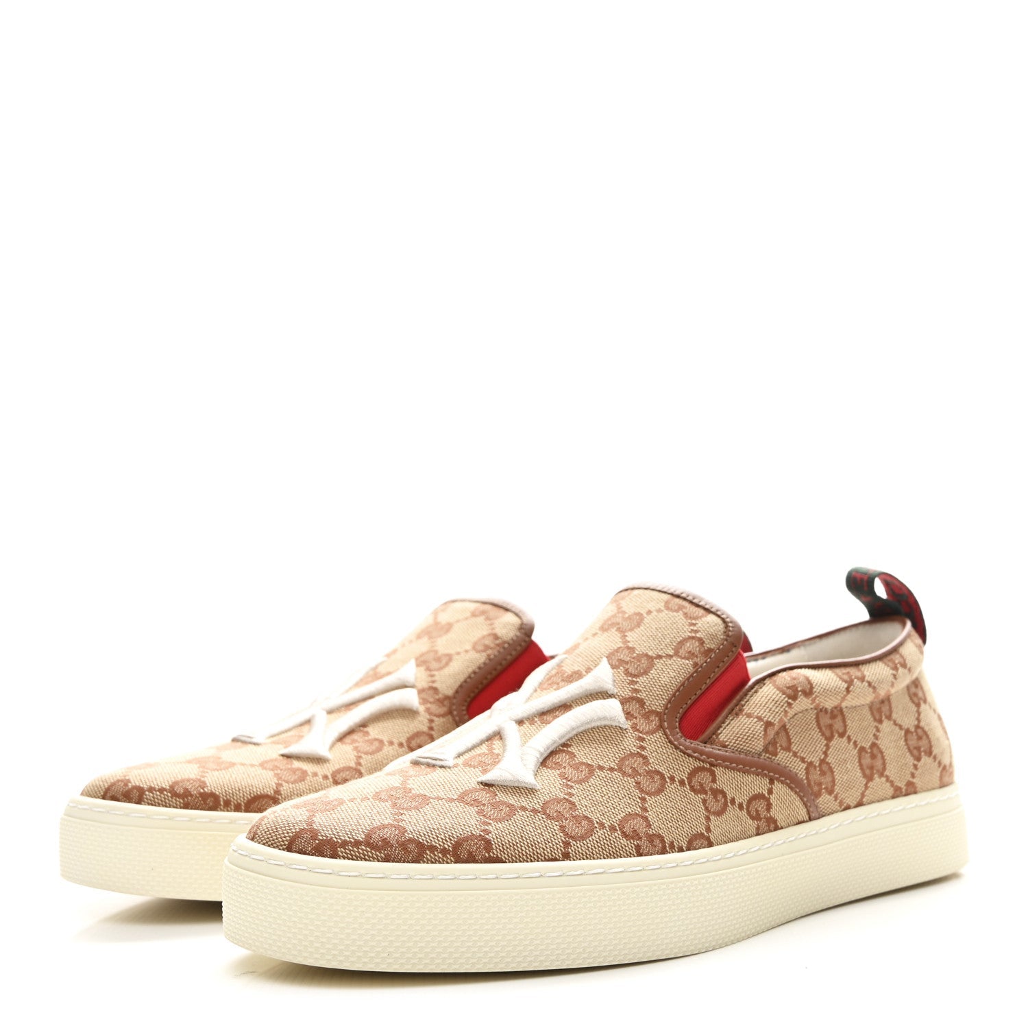 X MLB GG Monogram NY Yankees Embroidered Mens Slip On Sneakers 8 Beige Ruggine Rust