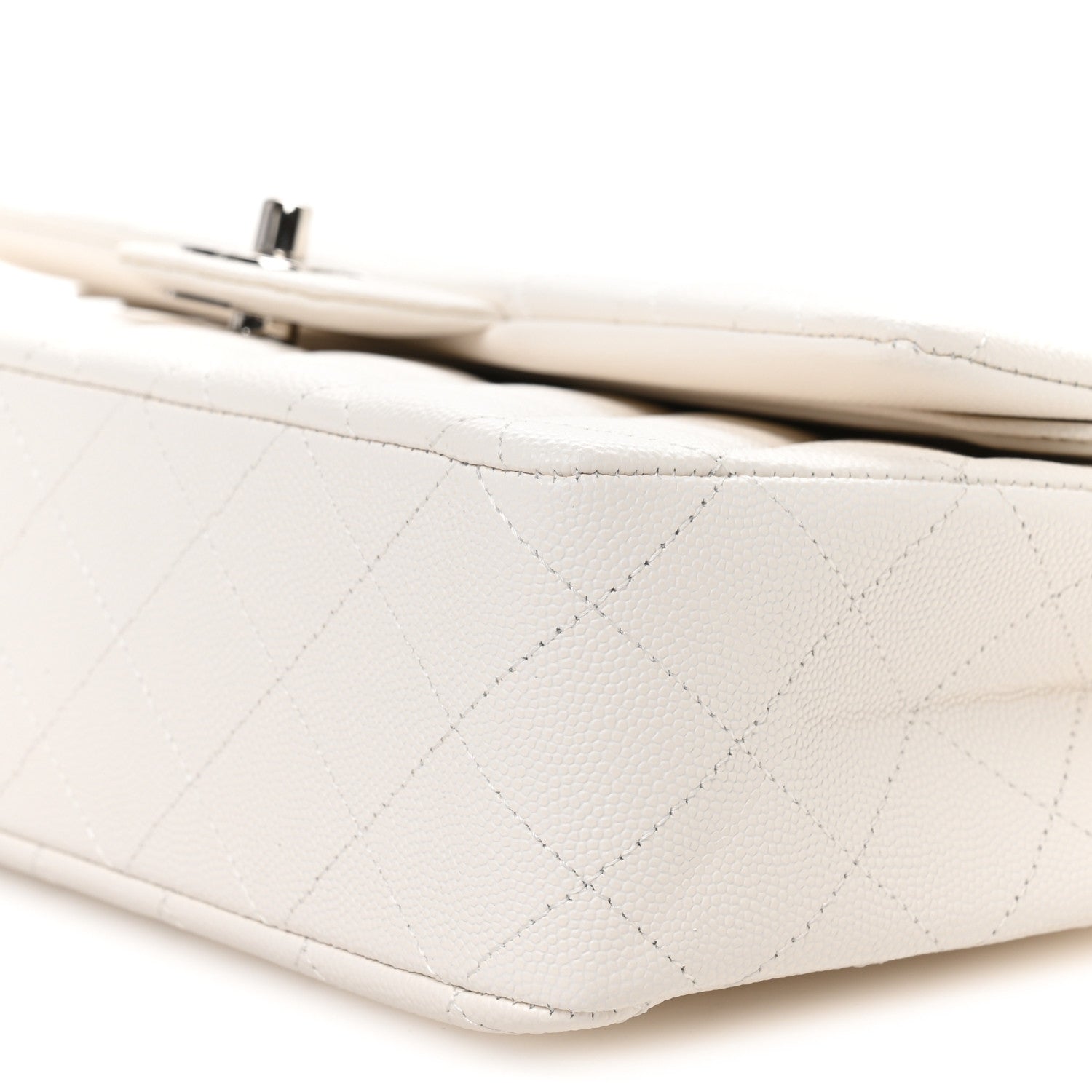 Caviar Quilted Medium Double Flap White