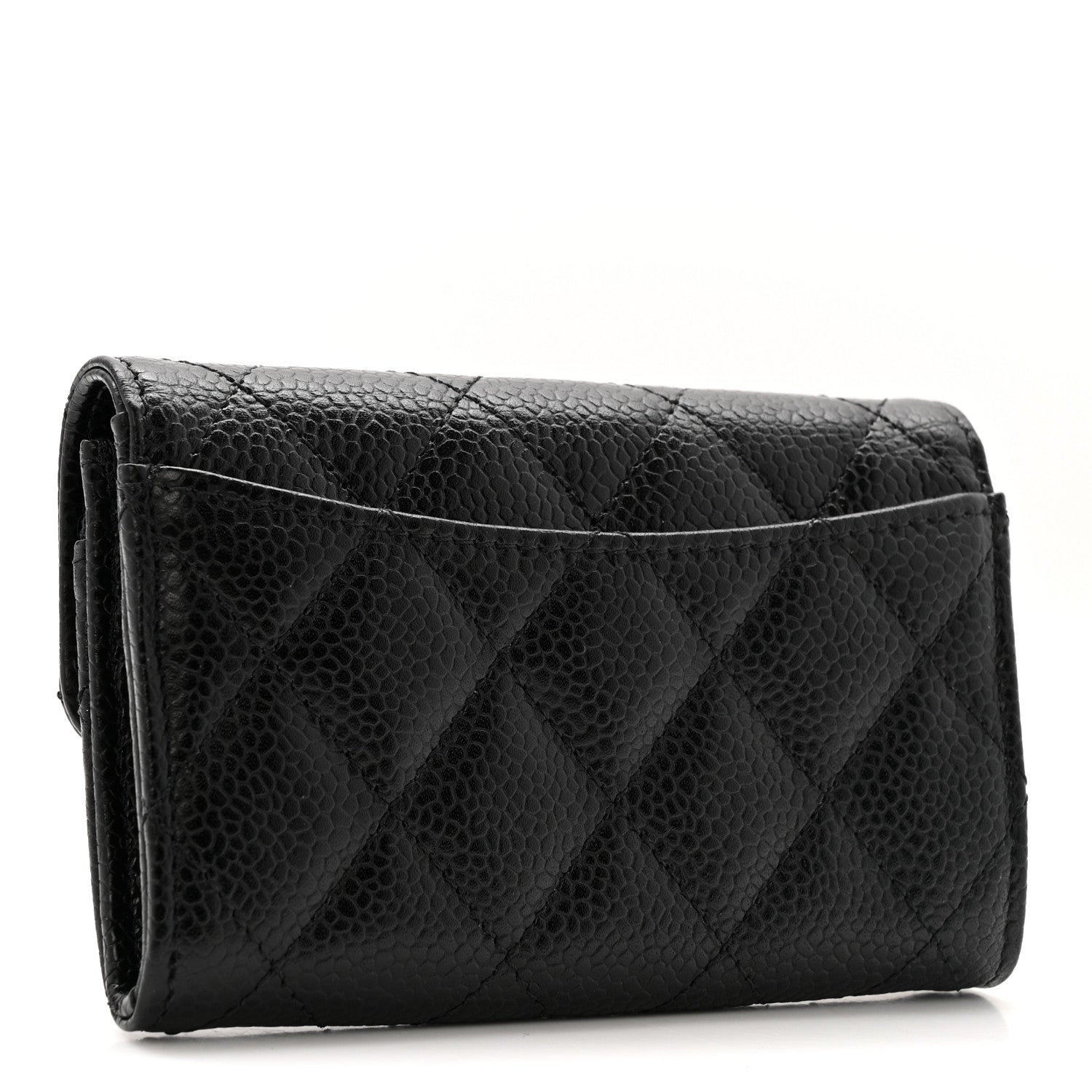 Caviar Quilted Flap Card Holder Wallet Black