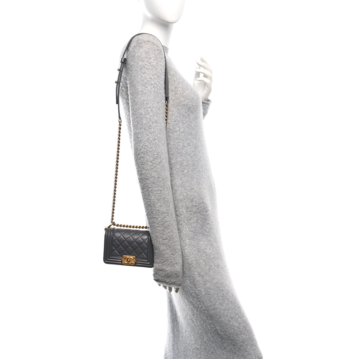 Caviar Quilted Mini Boy Flap Dark Grey