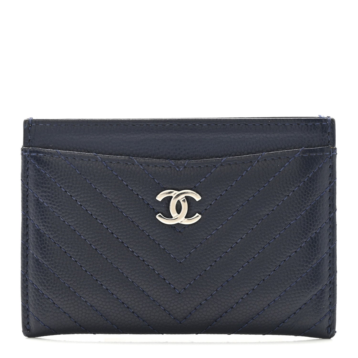 Caviar Chevron Quilted Card Holder Navy Blue