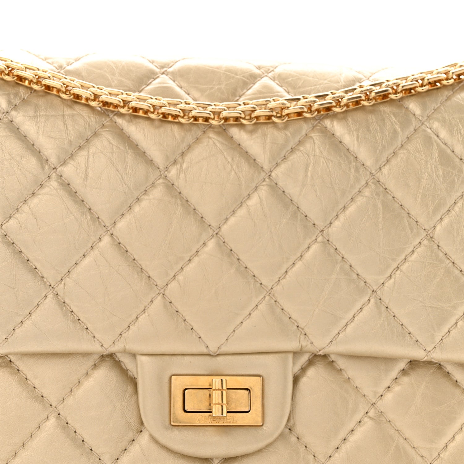 Metallic Aged Calfskin Quilted 2.55 Reissue 226 Flap Pale Gold