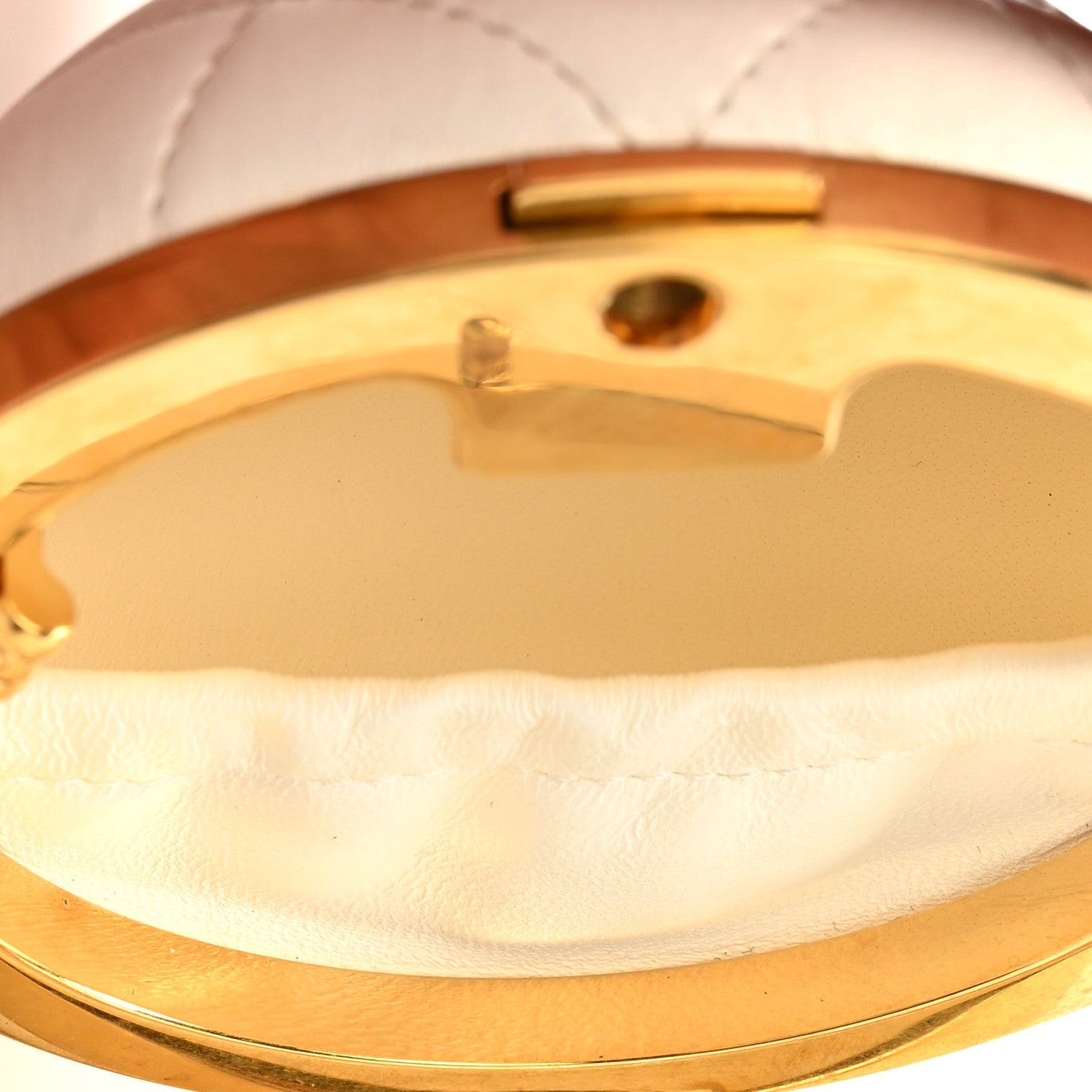 Lambskin Quilted Sphere Minaudiere Chain Clutch White