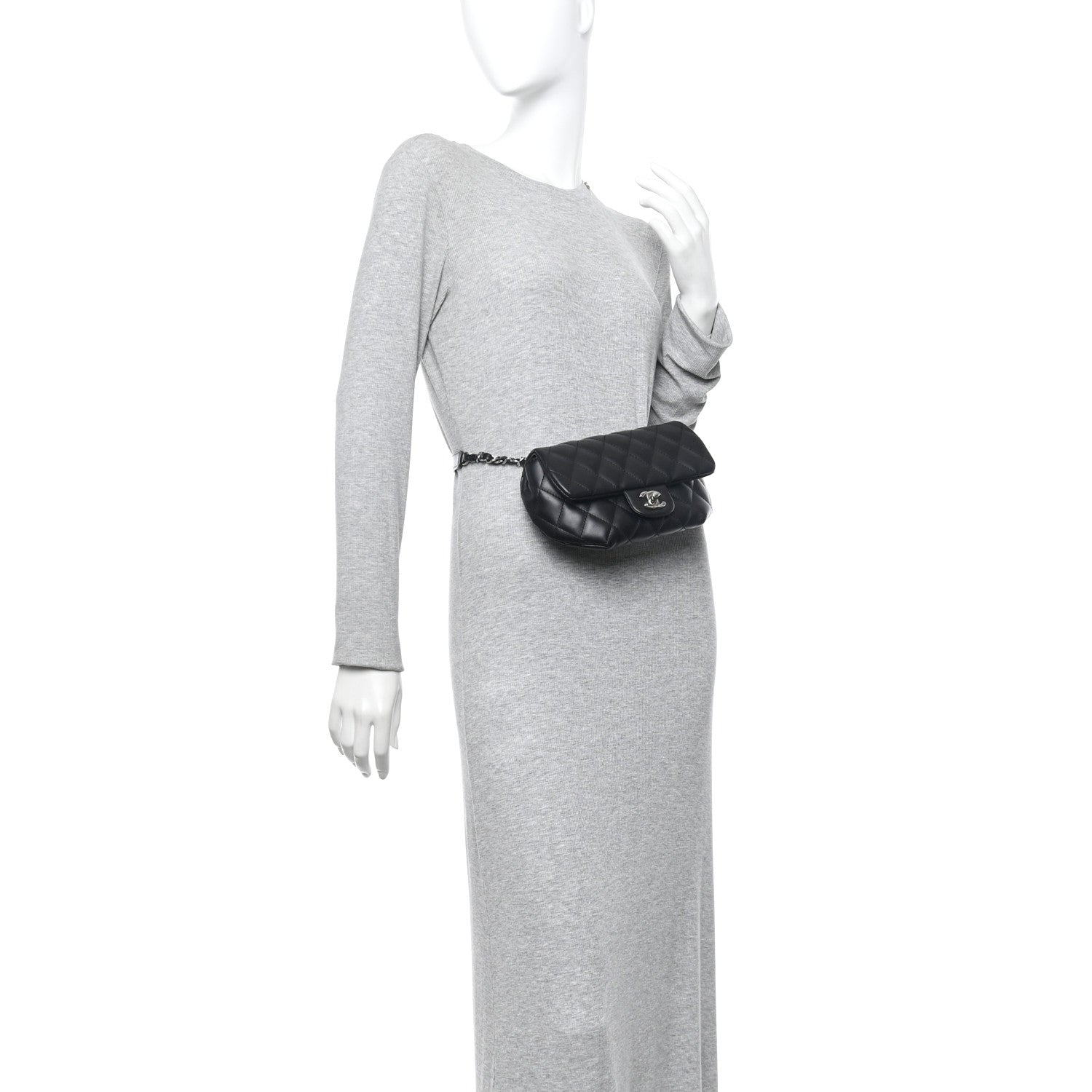 Calfskin Quilted CC Uniform Flap Belt Bag Black