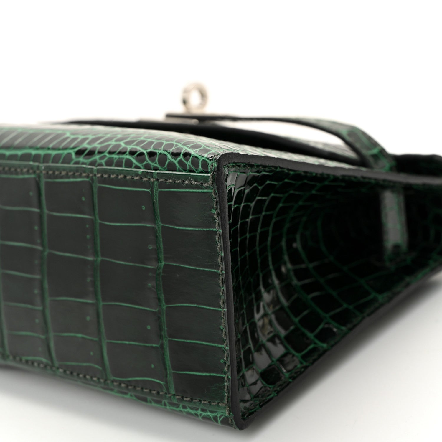 Shiny Porosus Crocodile Kelly Pochette Vert Cypress