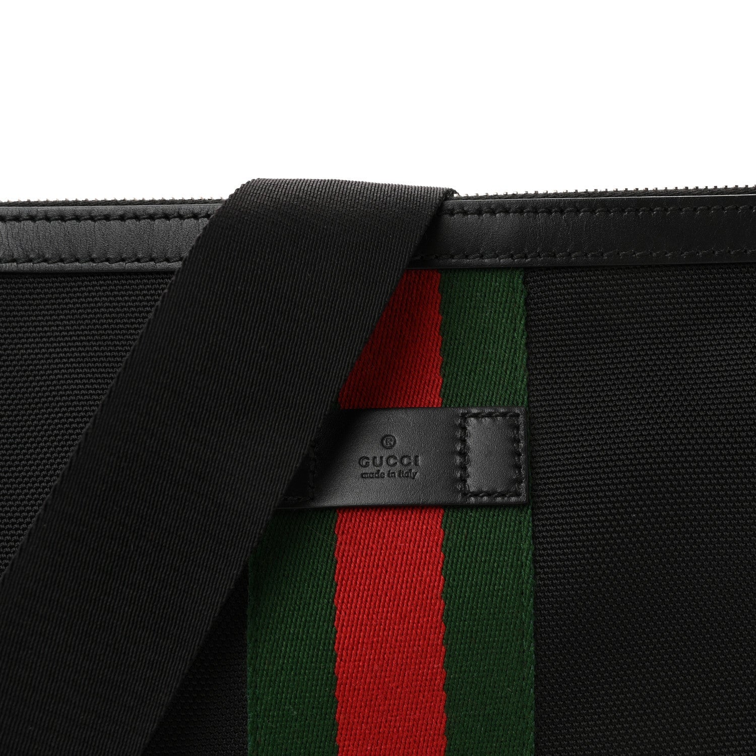 Techno Canvas Selleria Calfskin Web Small Flat Messenger Bag Black