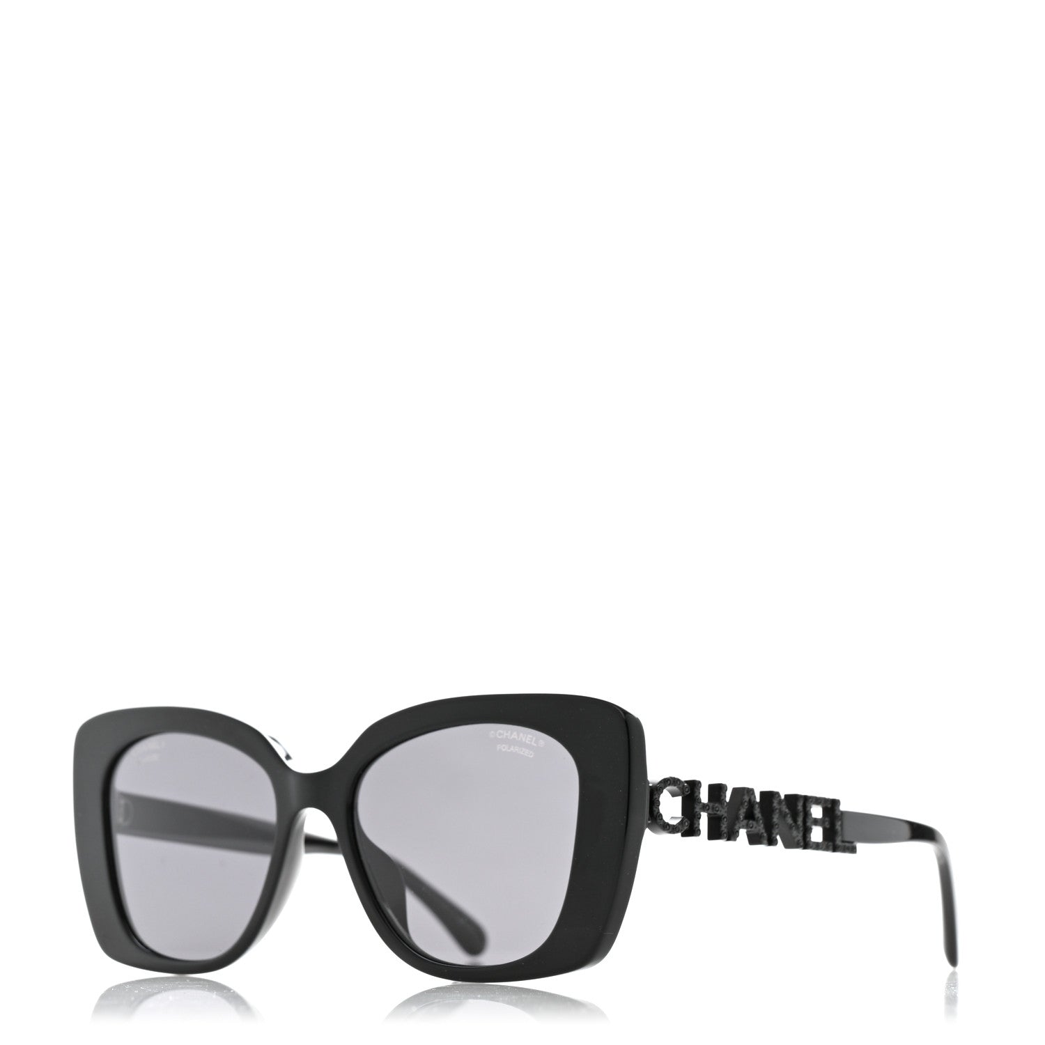 Acetate Strass Polarized Square Sunglasses 5422-B Black