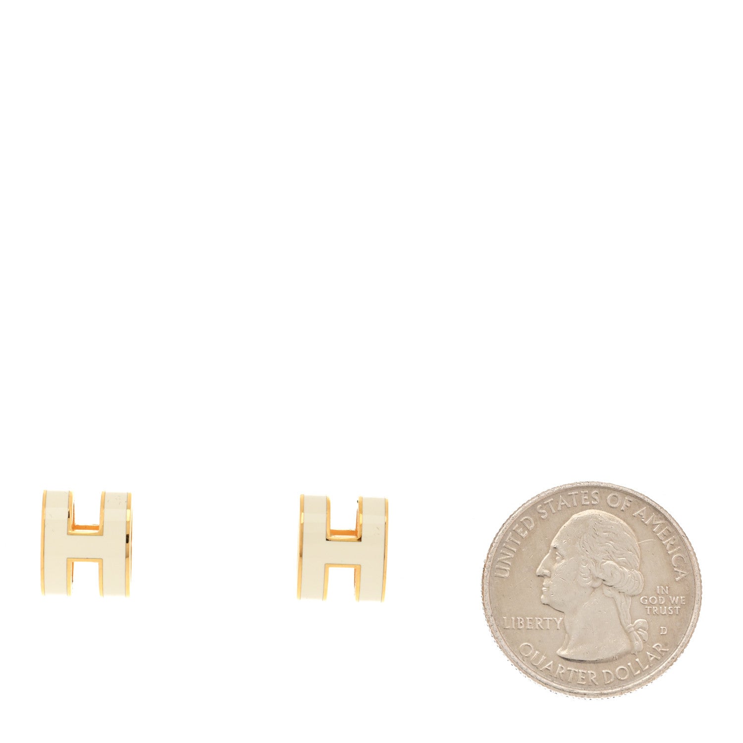 Gold Lacquered Mini Pop H Earrings White