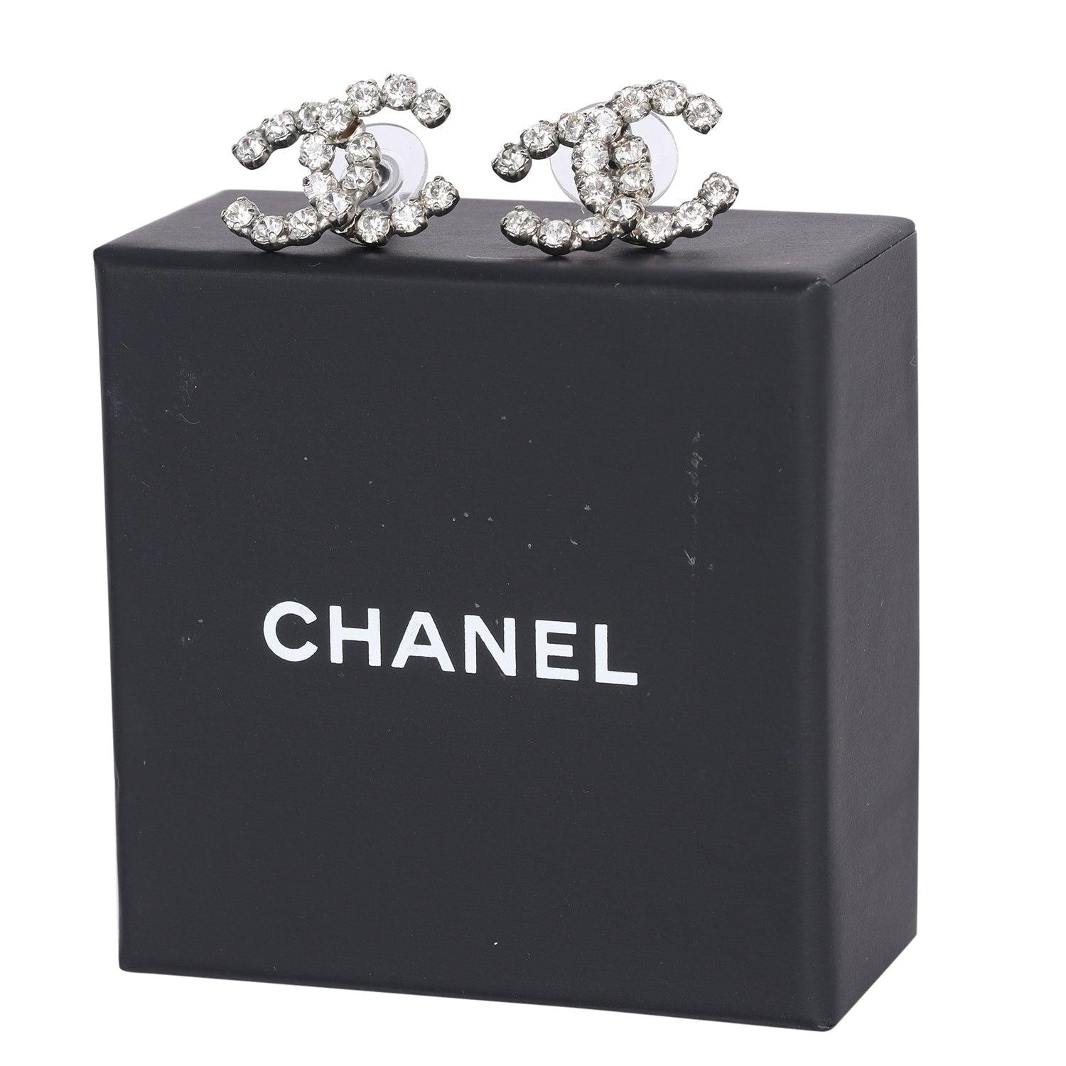 CC Logo Silver Crystal Pierced Earrings
