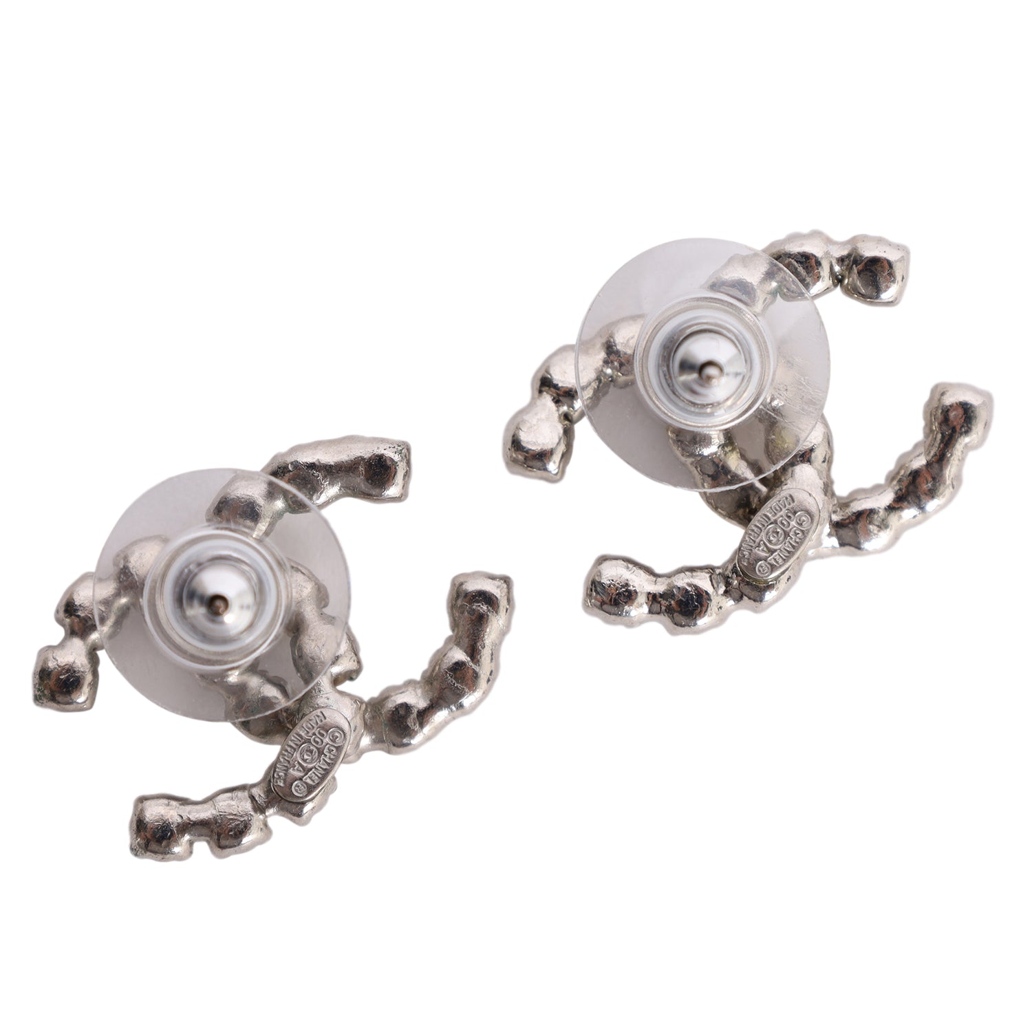 CC Logo Silver Crystal Pierced Earrings