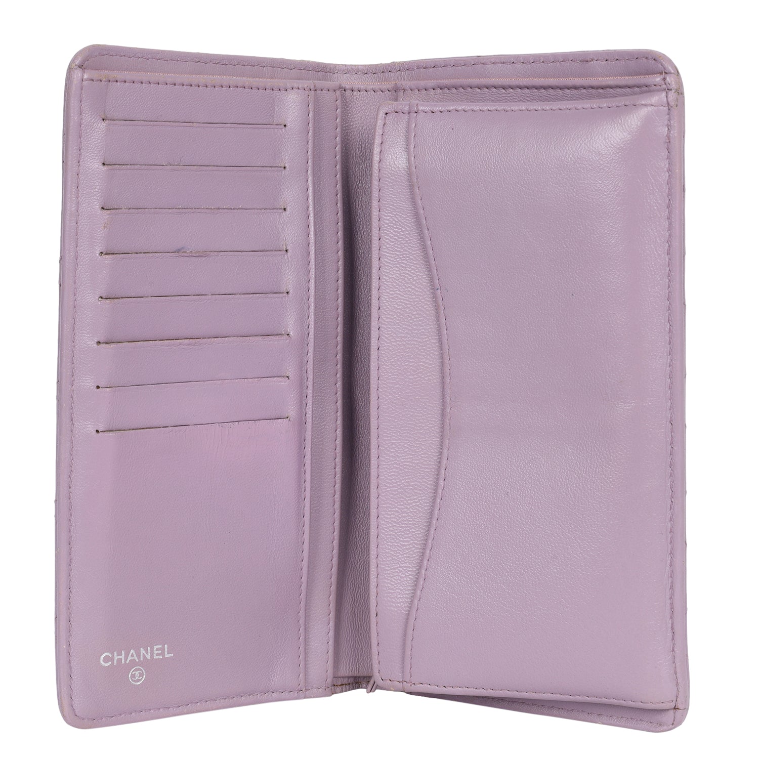 Lambskin Quilted Long Wallet Lavender
