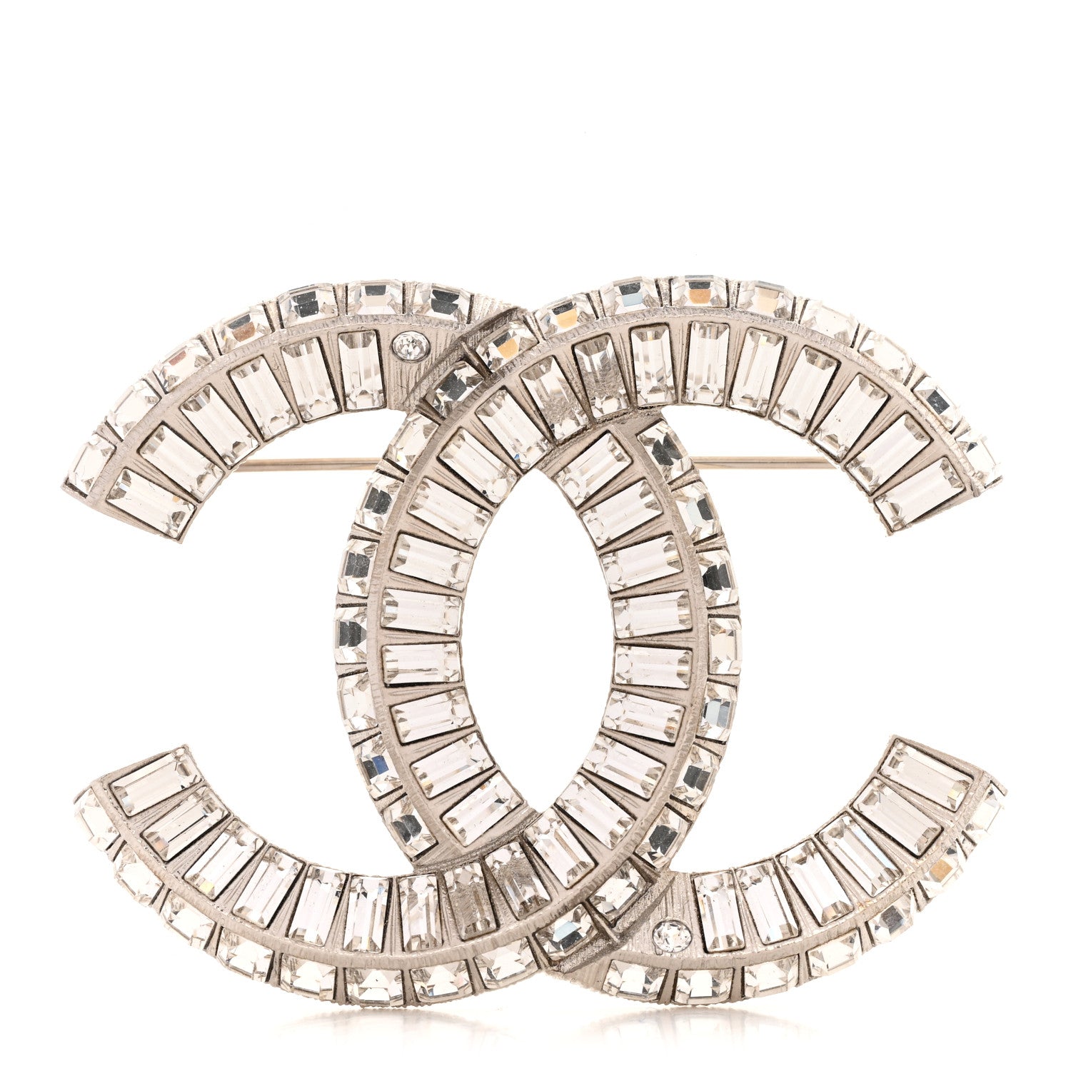 Baguette Crystal CC Brooch Silver