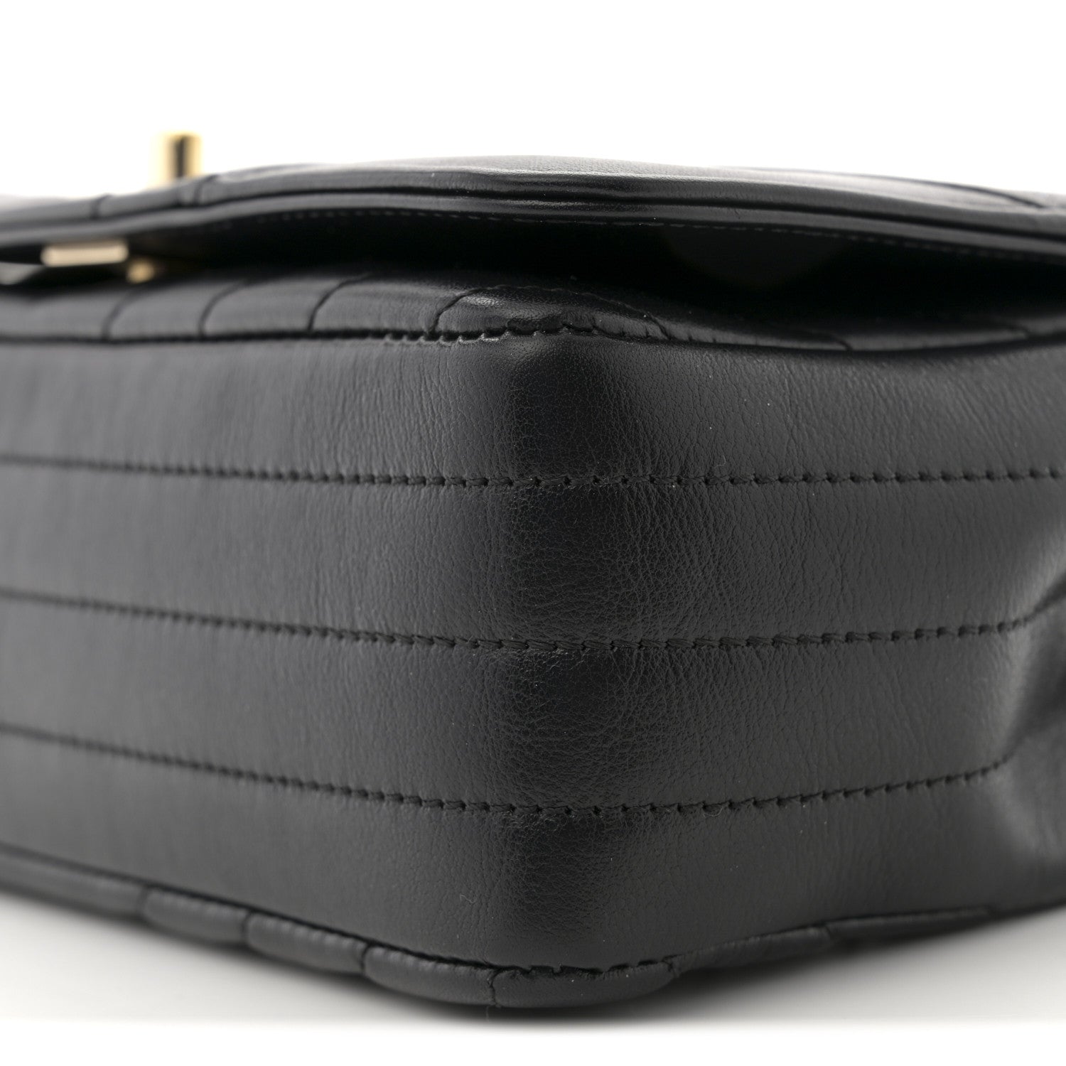 Calfskin Chevron Quilted Mini Statement Flap Black