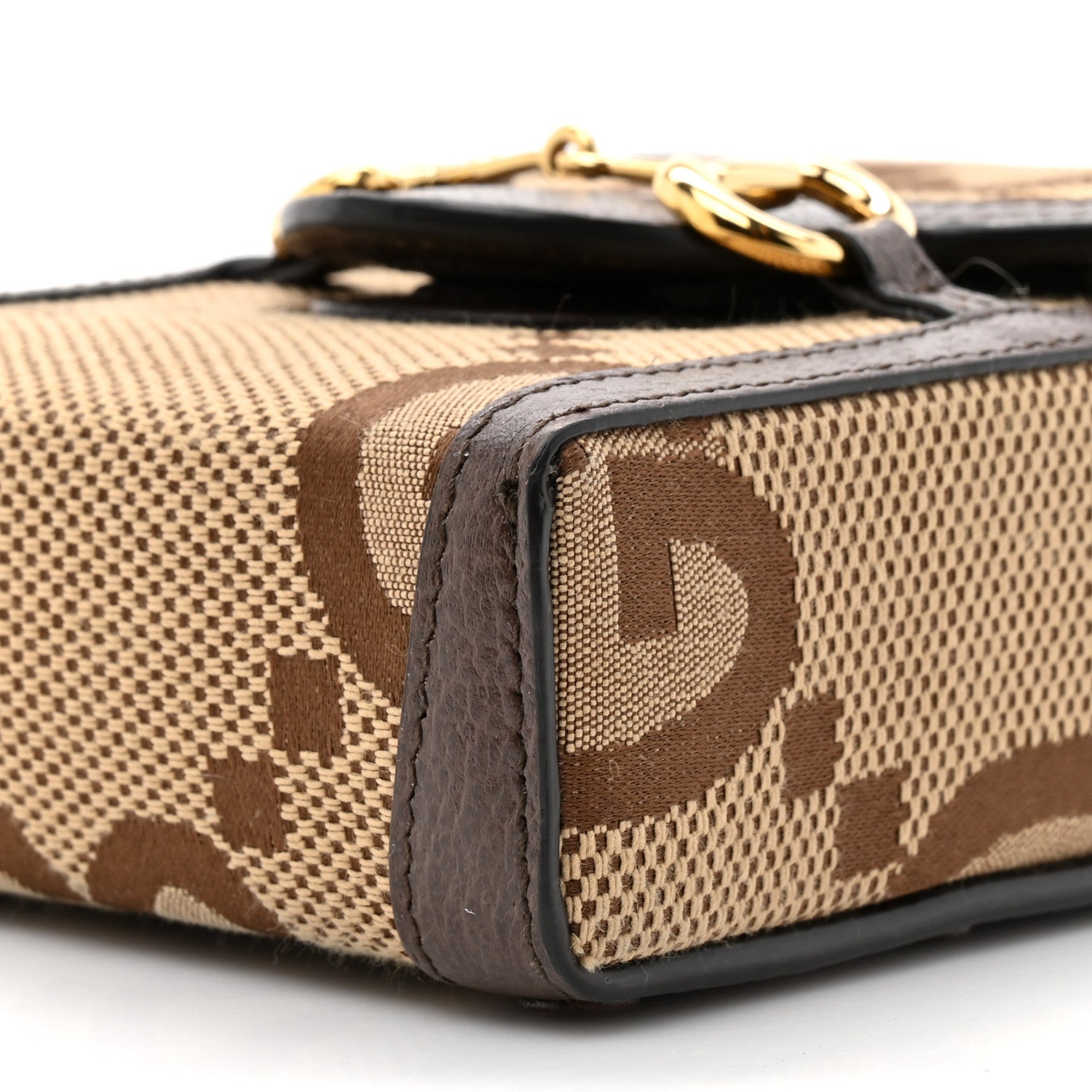 Monogram Jumbo GG Textured Dollar Calfskin Mini Horsebit 1955 Crossbody Bag Camel Ebony New Acero