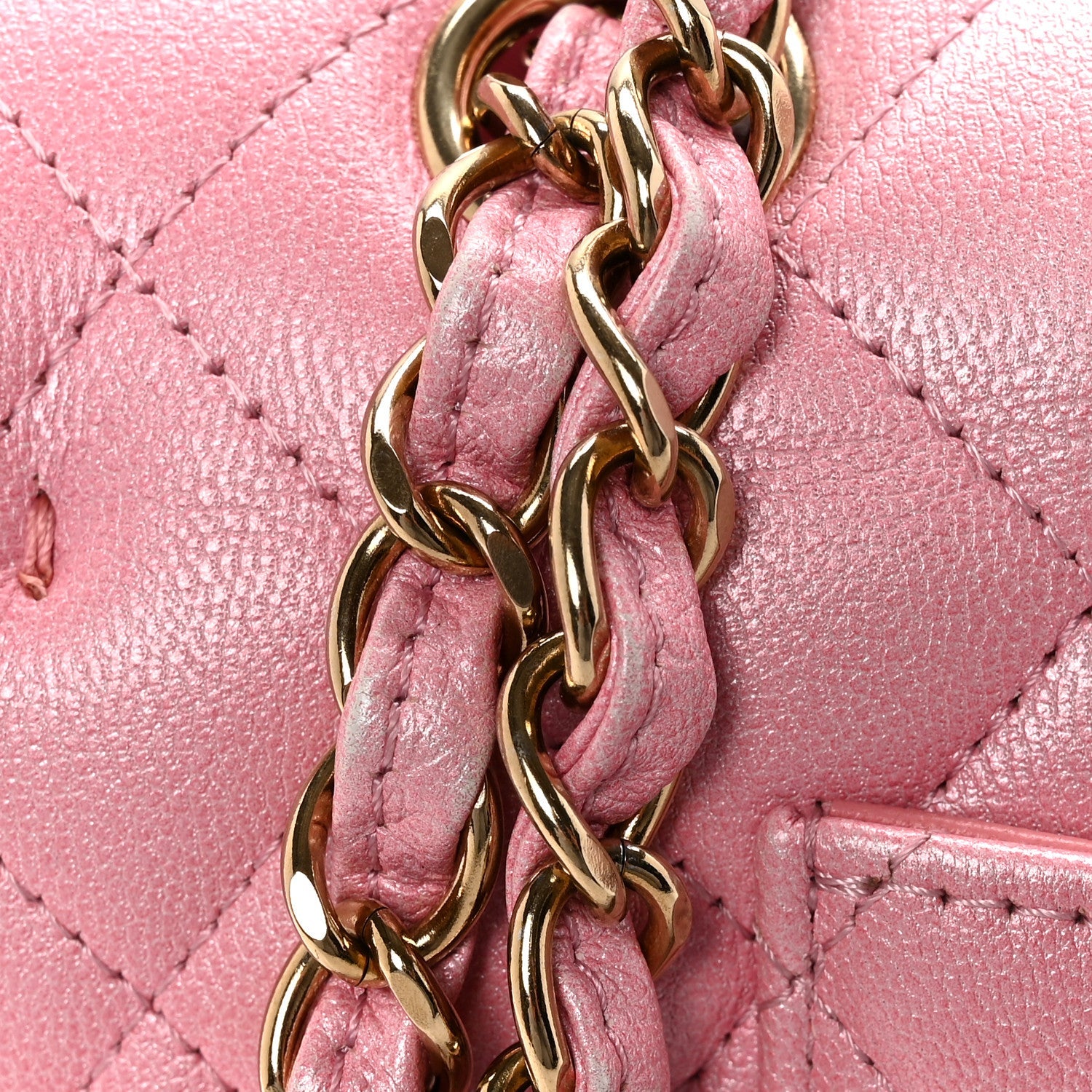 Cloudy Pearly Goatskin Quilted Medium Double Flap Pink