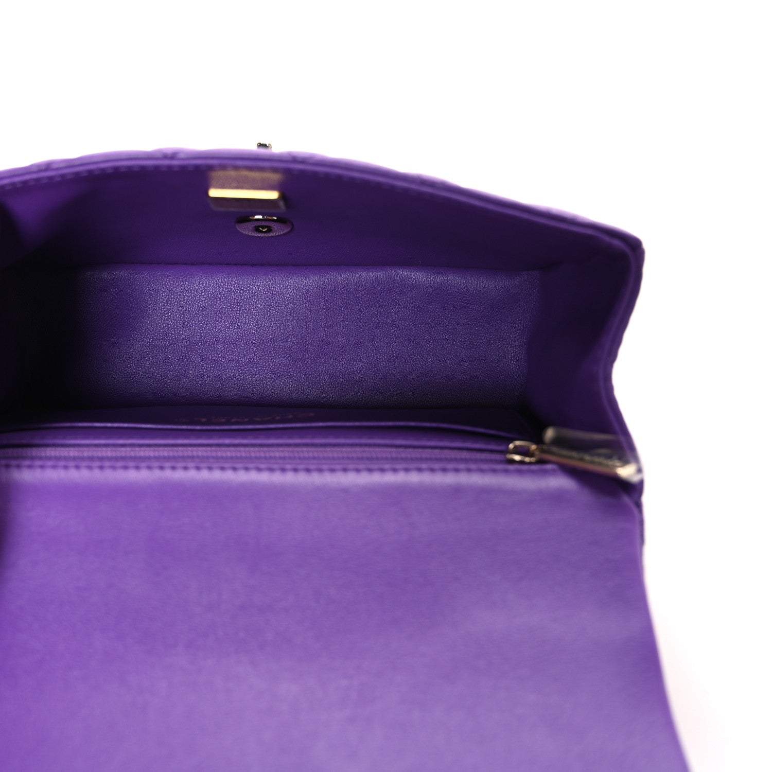 Lambskin Quilted Mini Top Handle Rectangular Flap Dark Purple