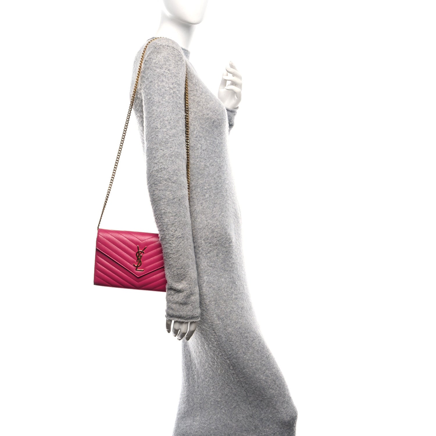 Grain De Poudre Matelasse Chevron Monogram Envelope Chain Wallet Bubblegum