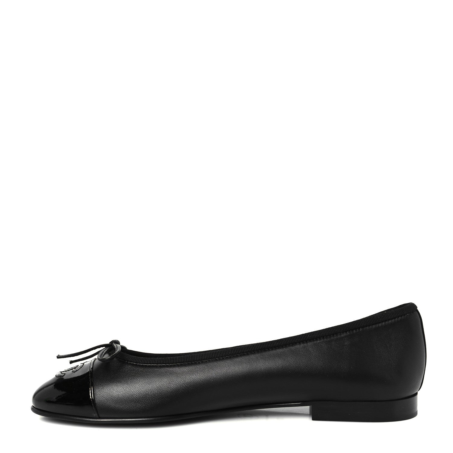 Lambskin Patent Cap Toe Ballerina Flats 38.5 Black