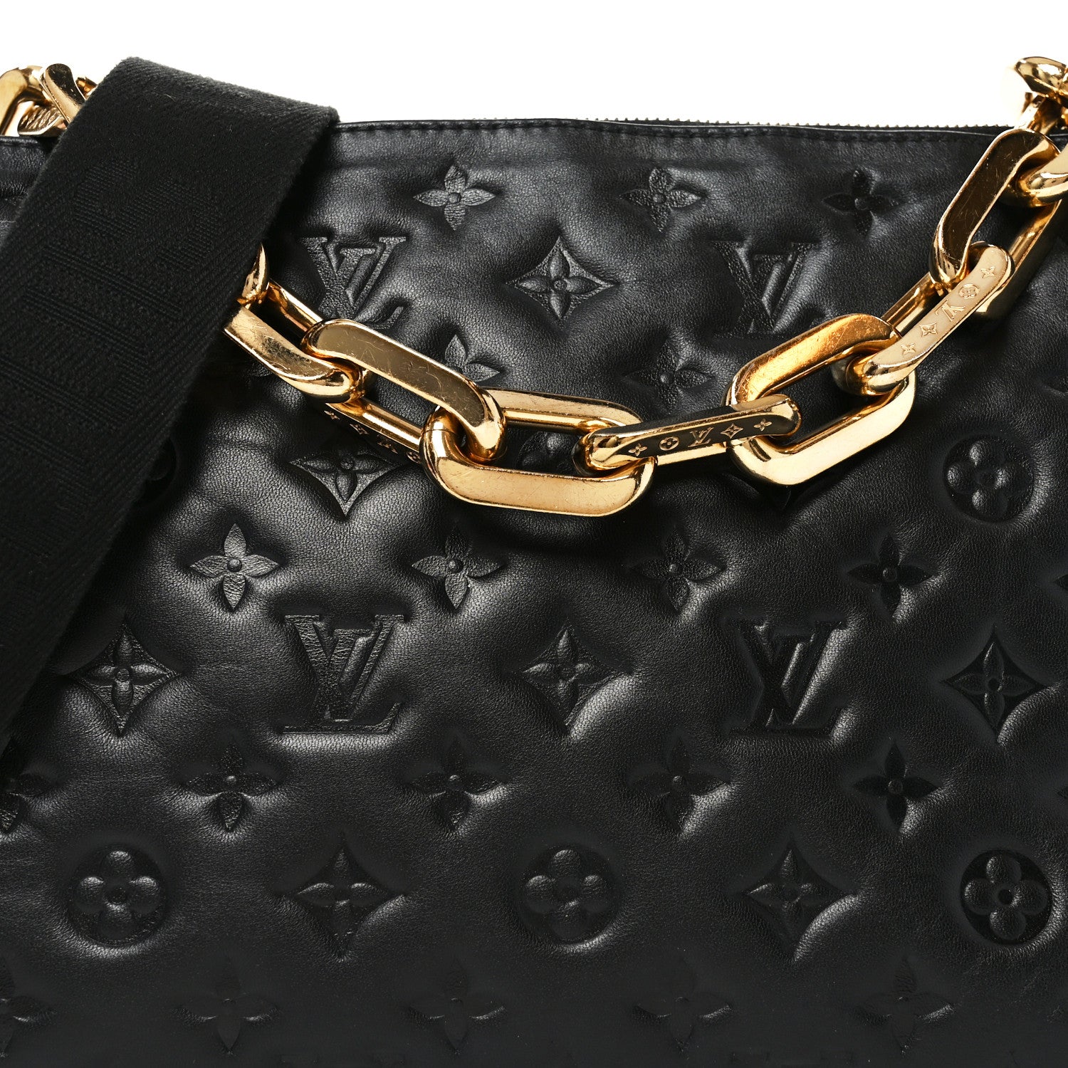 Lambskin Embossed Monogram Coussin MM Black