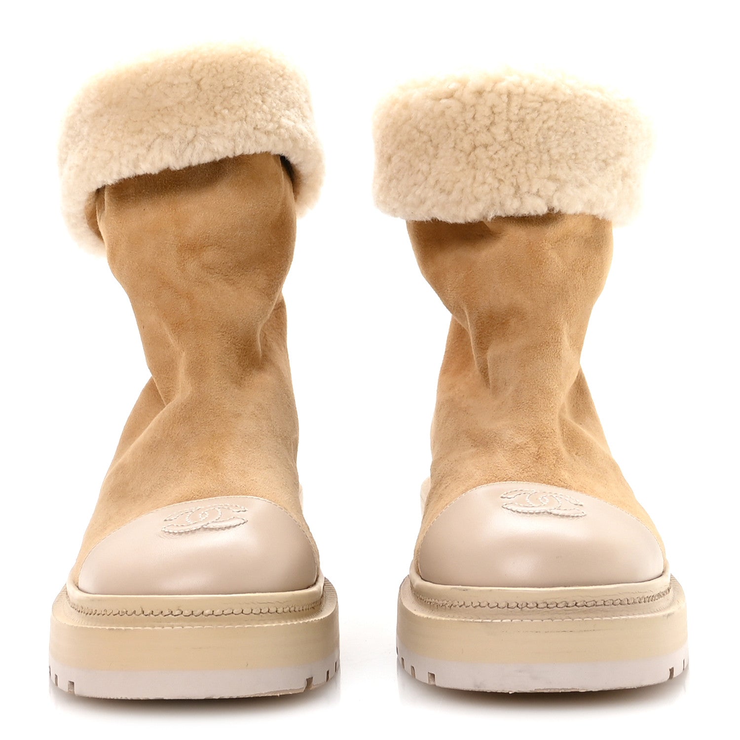 Suede Shearling Cap Toe Short Boots 38 Beige