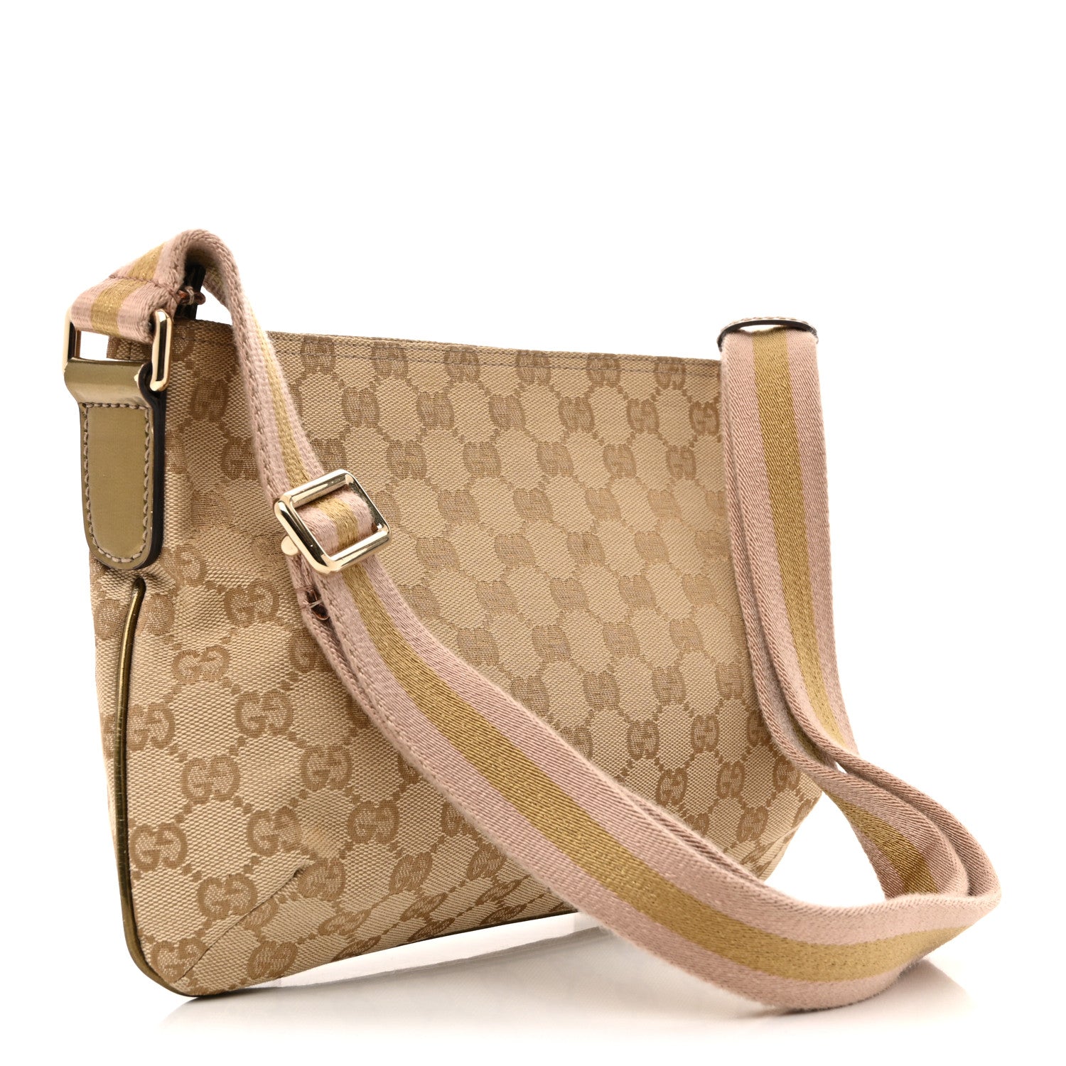 Metallic Monogram Web Small Flat Messenger Crossbody Pink Gold