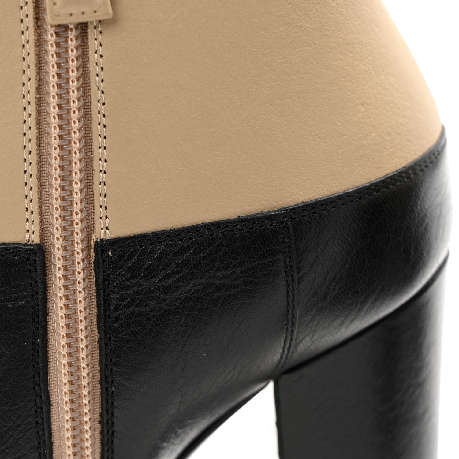 Tumbled Calfskin CC Short Boots 36 Beige Black