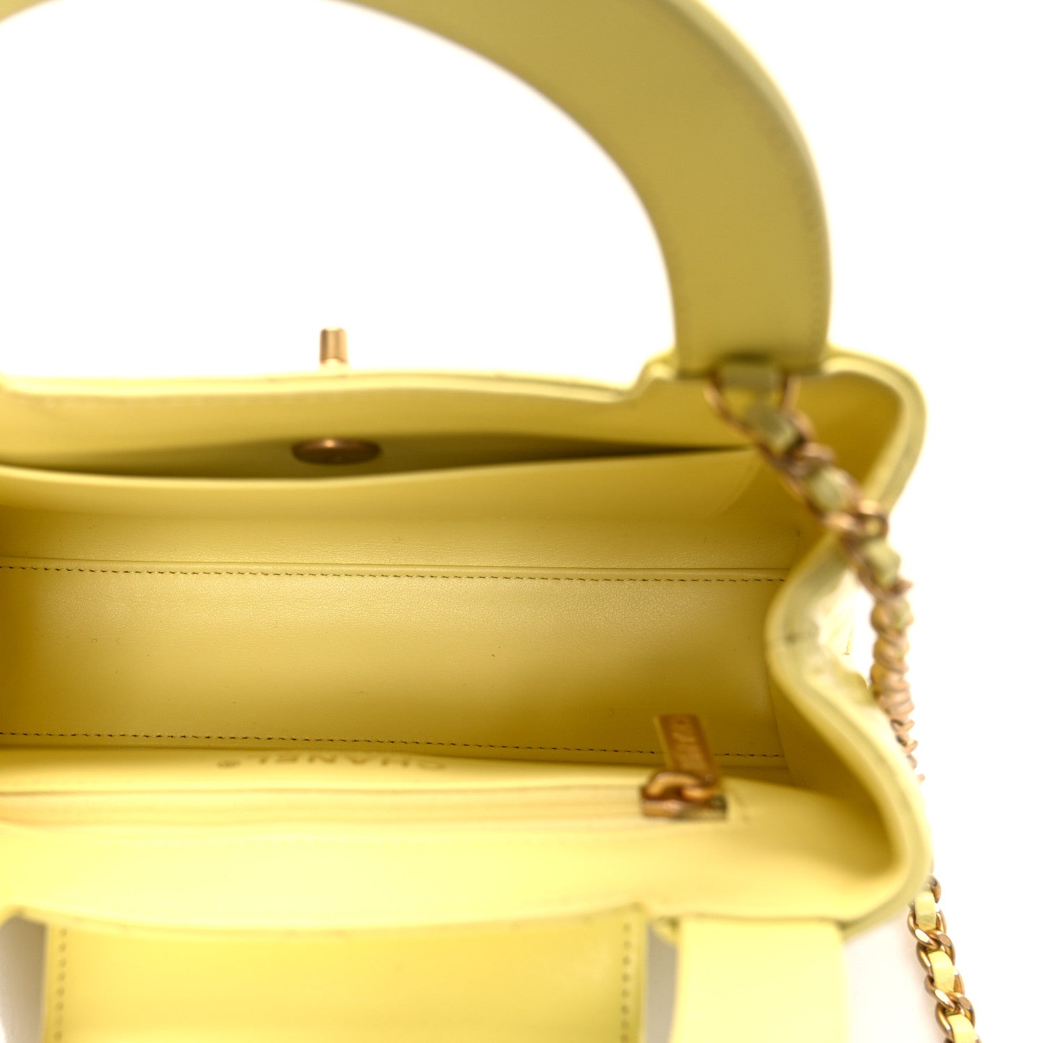 Shiny Aged Calfskin Quilted Nano Kelly Shopper Light Yellow
