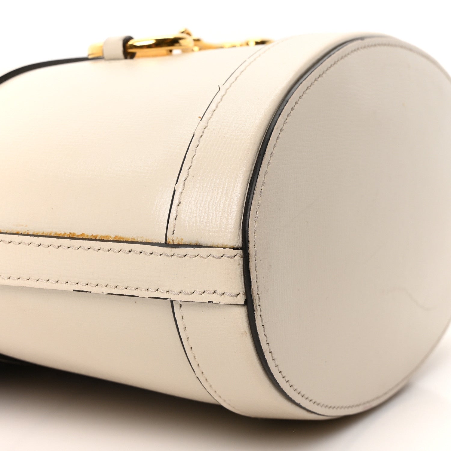 Monogram Textured Calfskin Horsebit 1955 Drawstring Bucket Bag Beige Mystic White