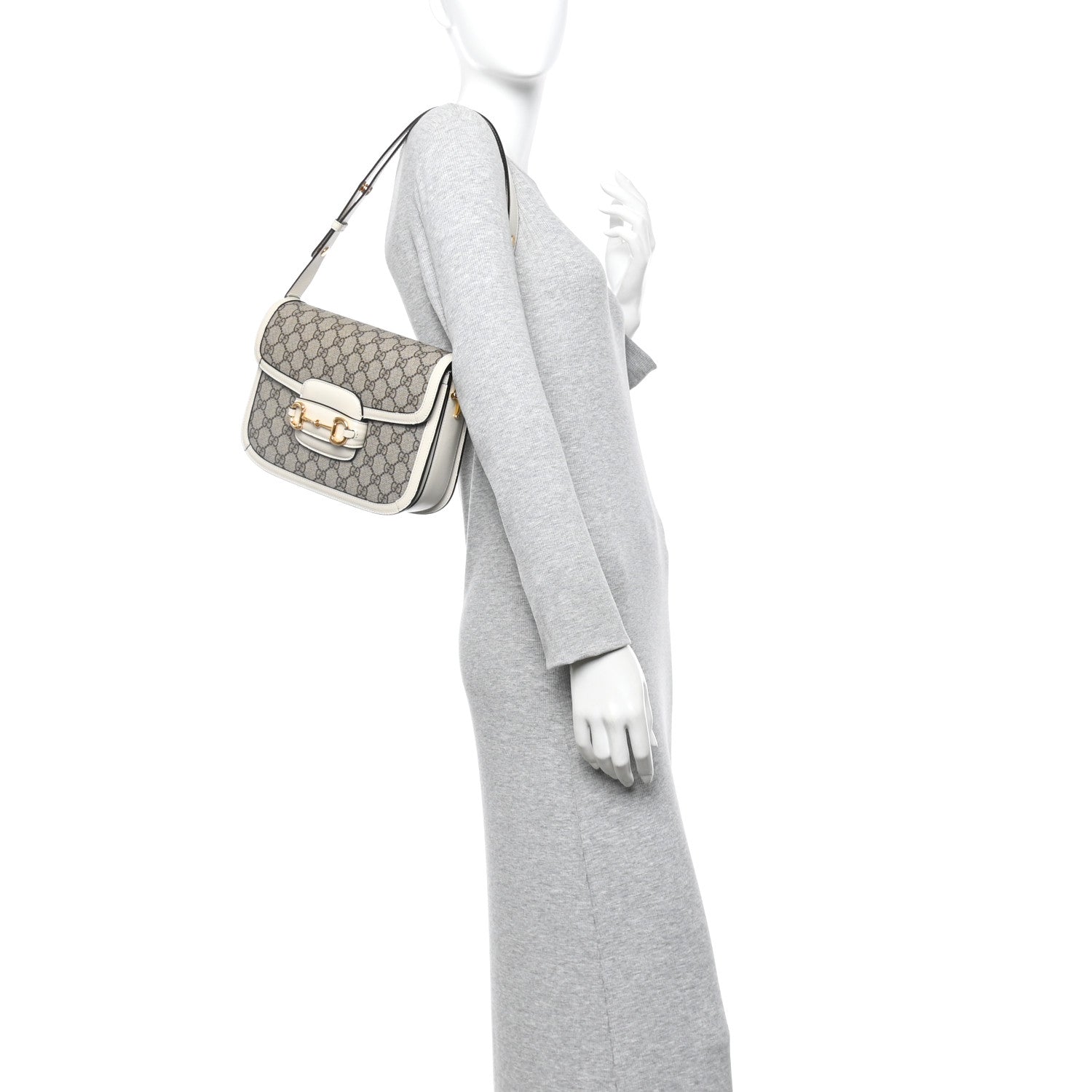 GG Supreme Monogram Horsebit 1955 Shoulder Bag Beige Mystic White