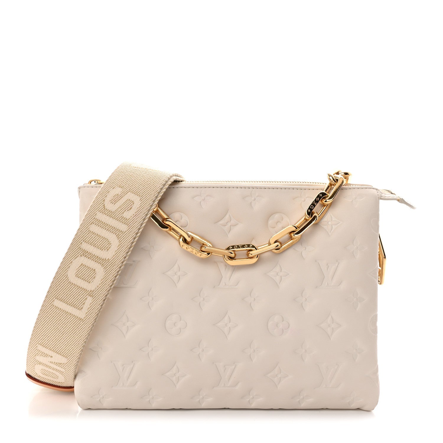 Lambskin Embossed Monogram Coussin PM Beige Cream