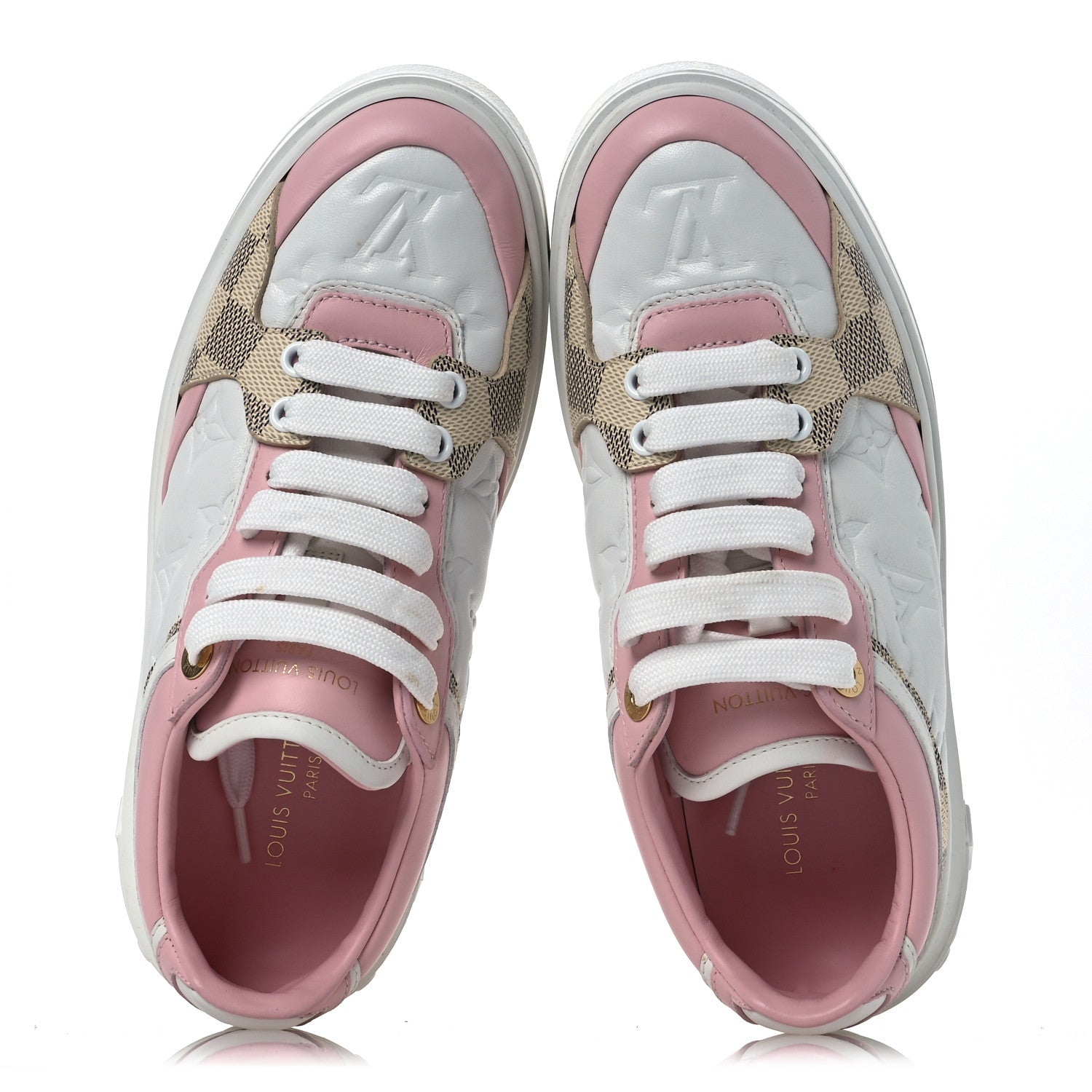 Monogram Embossed Calfskin Damier Azur Time Out Sneakers 36 Rose Clair Pink