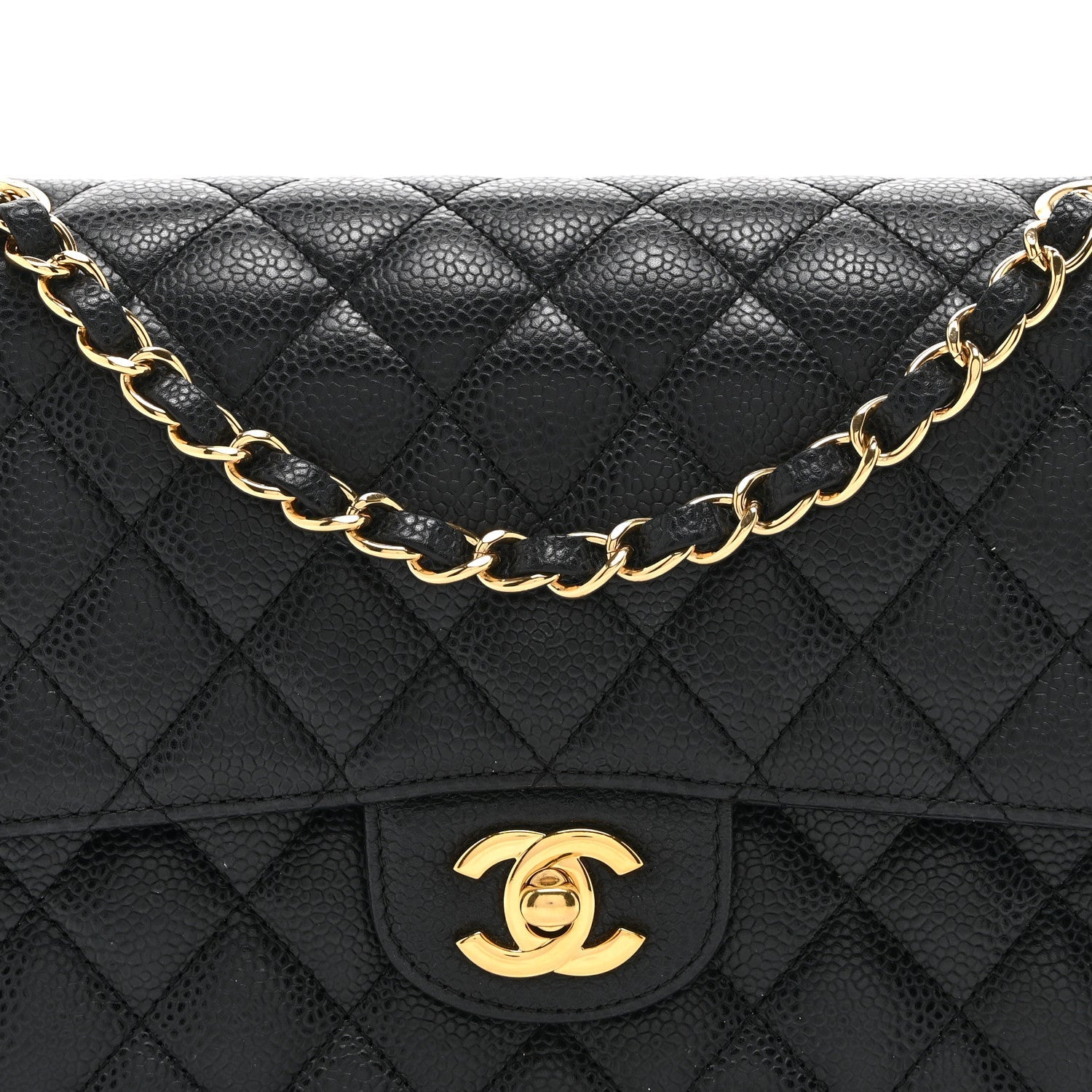 Caviar Quilted Medium Double Flap Black