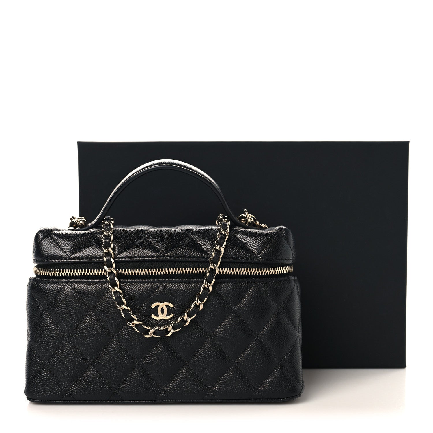 Caviar Quilted Top Handle Slim Vanity With Chain Black