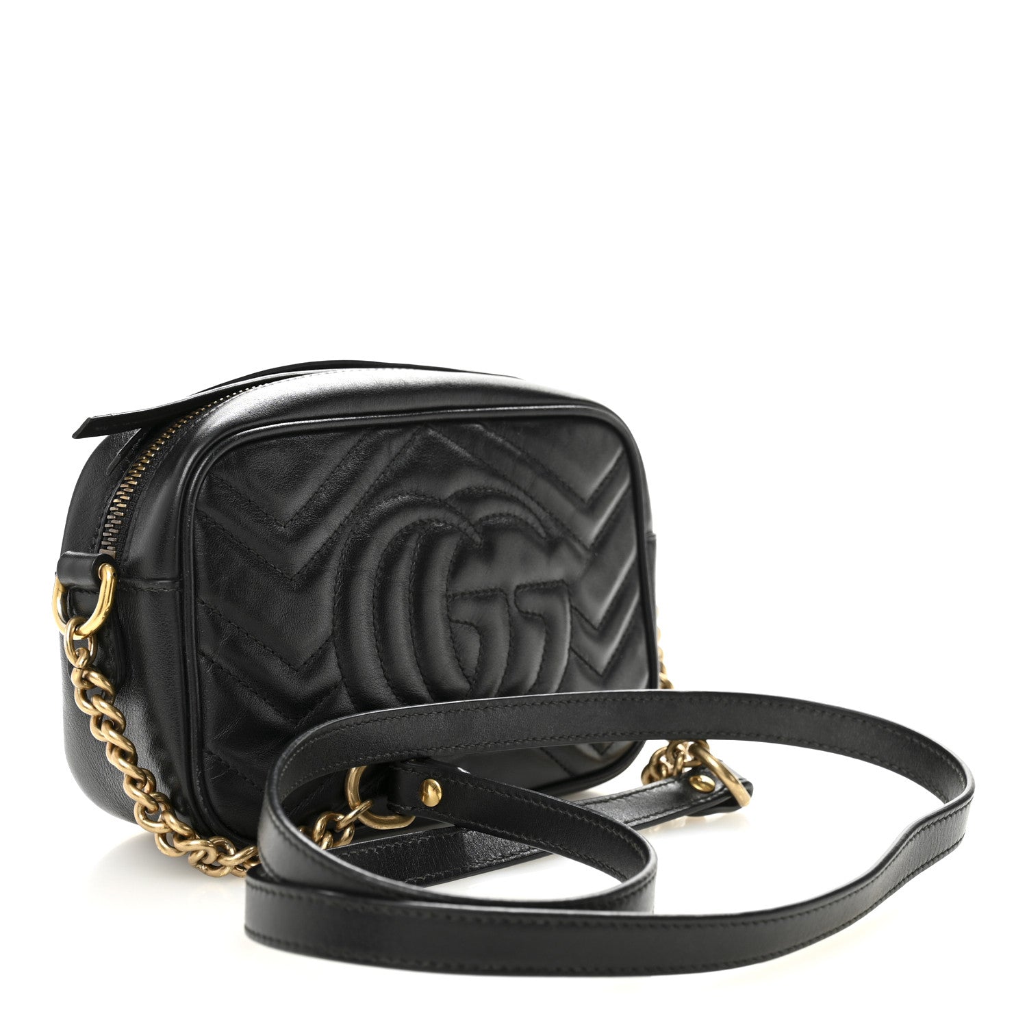 Calfskin Matelasse Mini GG Marmont Chain Shoulder Bag Black