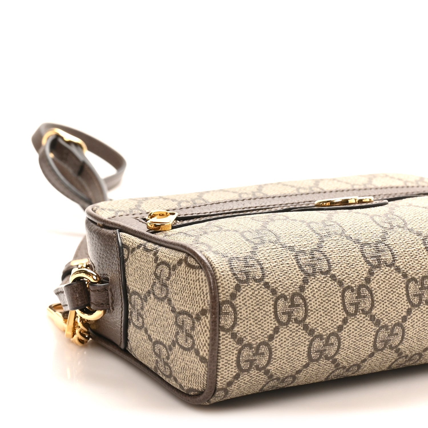 Denim Monogram Textured Dollar Calfskin Super Mini Ophidia Shoulder Bag Beige Ebony New Acero