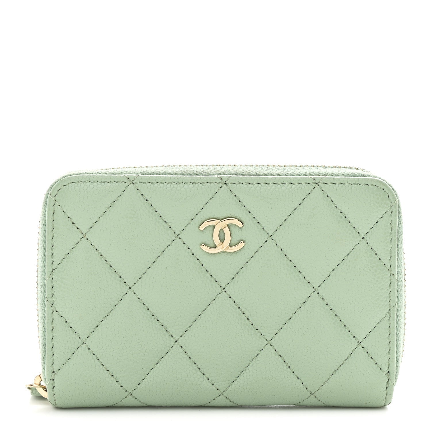 Caviar Quilted Zip Around Coin Purse Wallet Dark Green