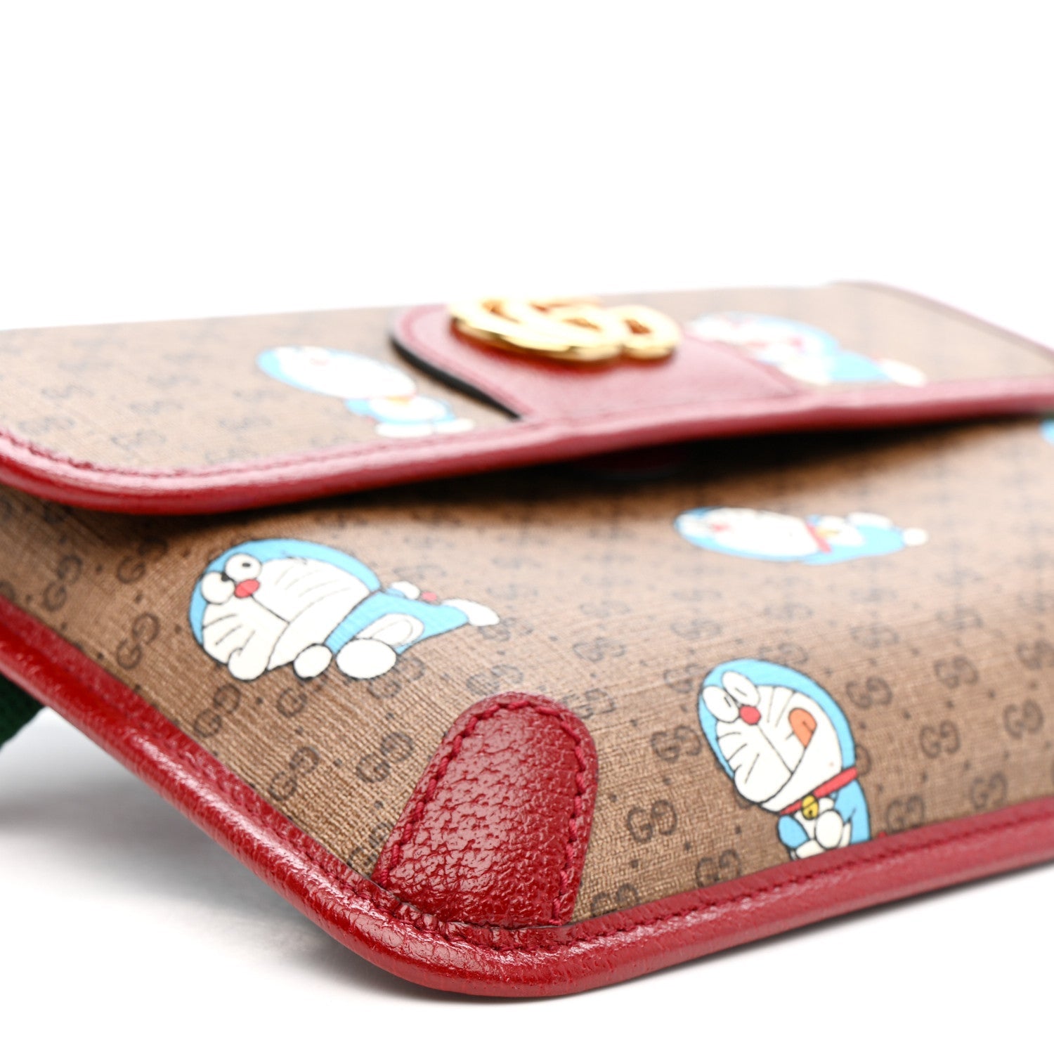 X DORAEMON Mini Vintage GG Supreme Monogram Web Slim Belt Bag Beige Cherry Red