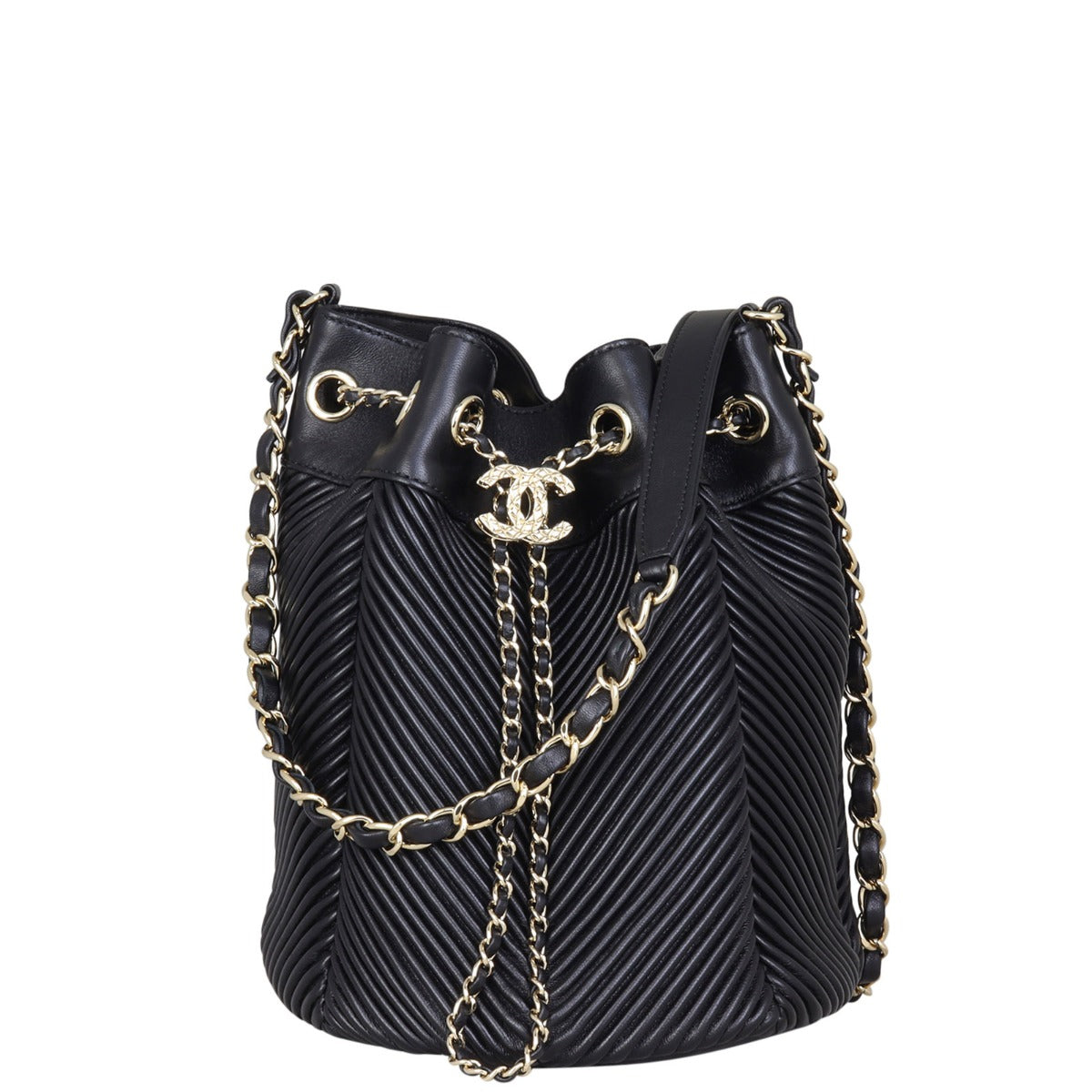 Chanel Drawstring Bucket Bag Chevron