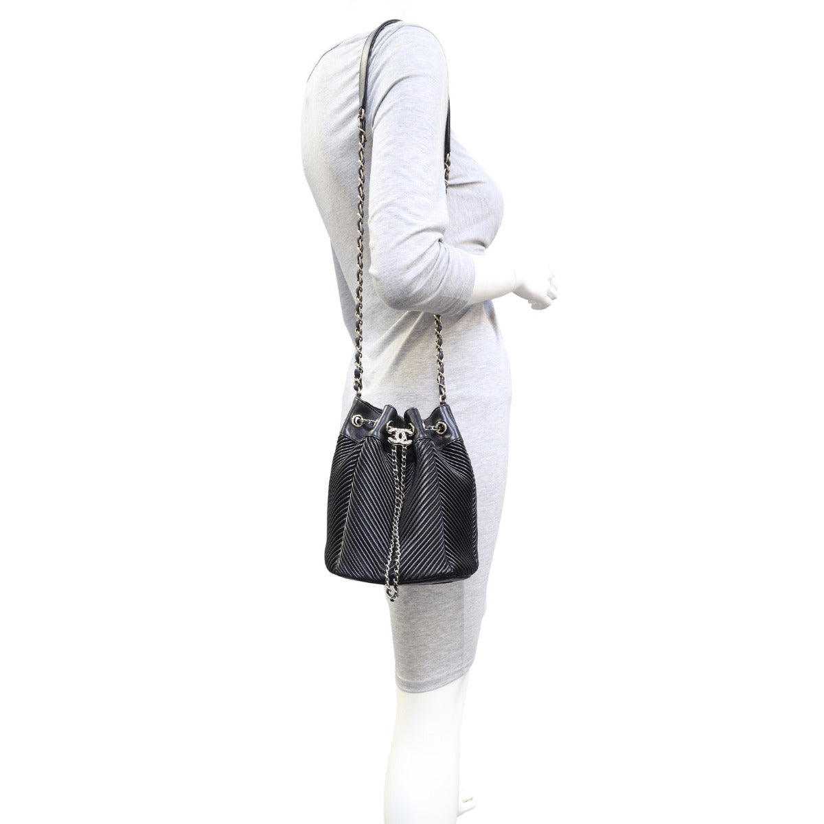 Chanel Drawstring Bucket Bag Chevron