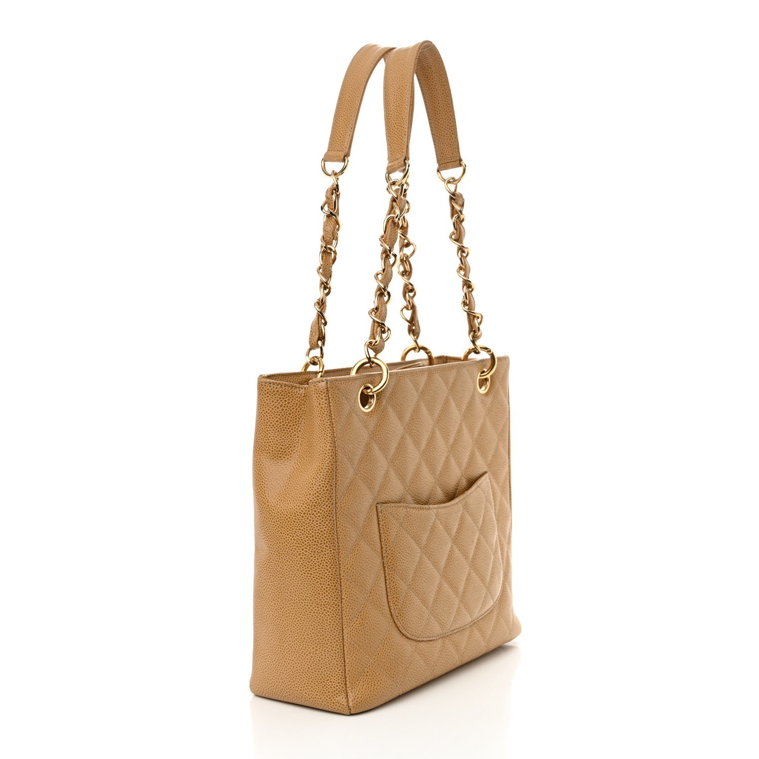 Caviar Quilted Petit Shopping Tote PST Dark Beige