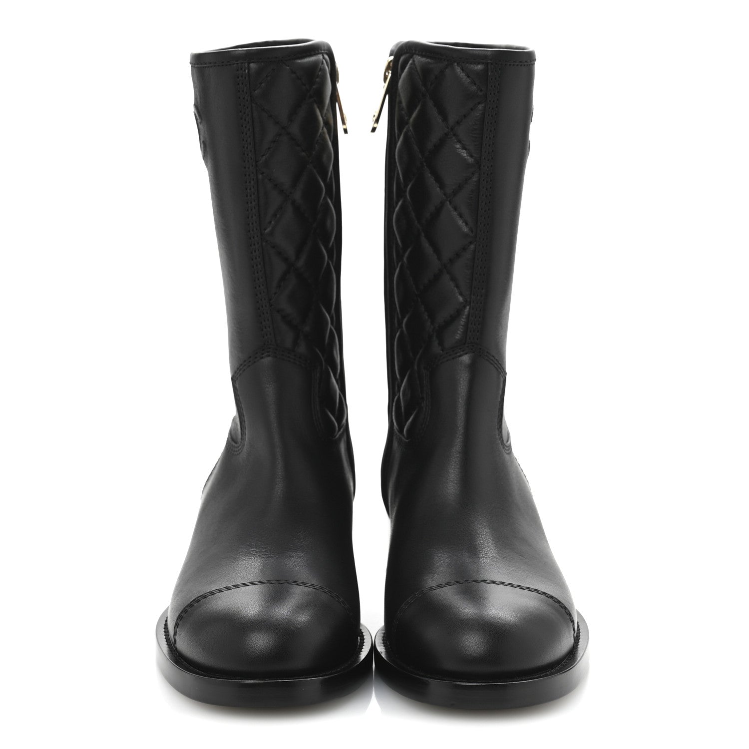 Calfskin Quilted CC Boots 38.5 Black
