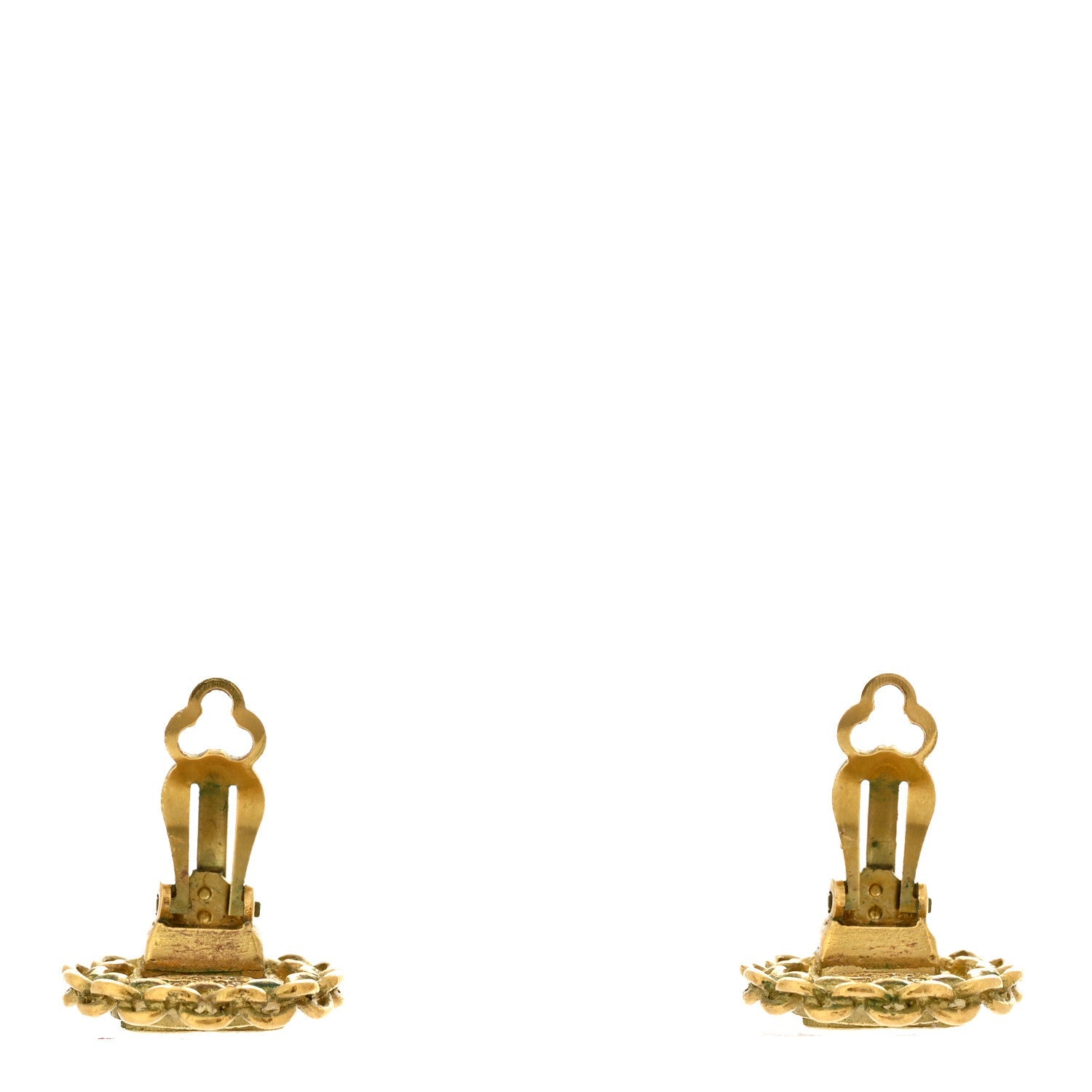 Round CC Clip On Earrings Gold