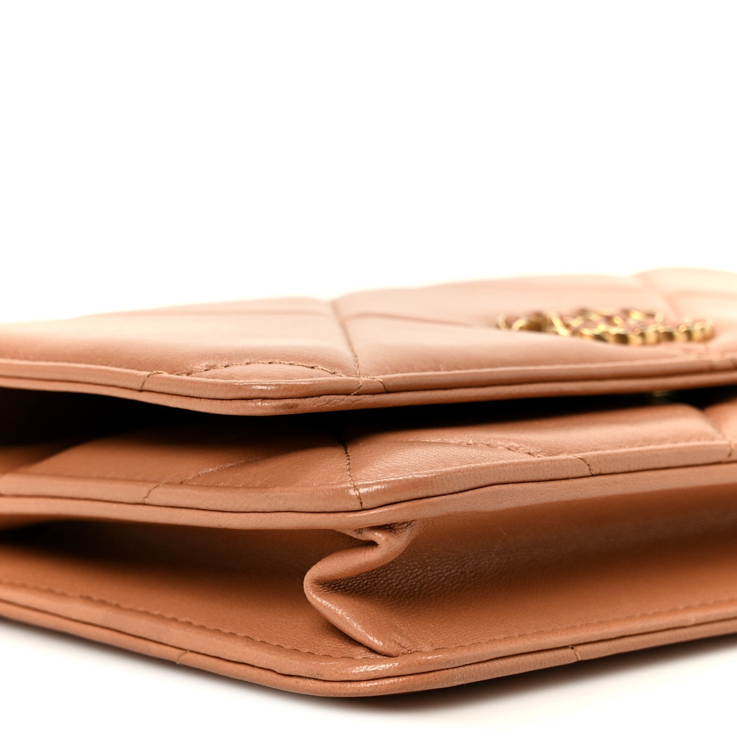 Lambskin Quilted Chanel 19 Wallet On Chain WOC Brown