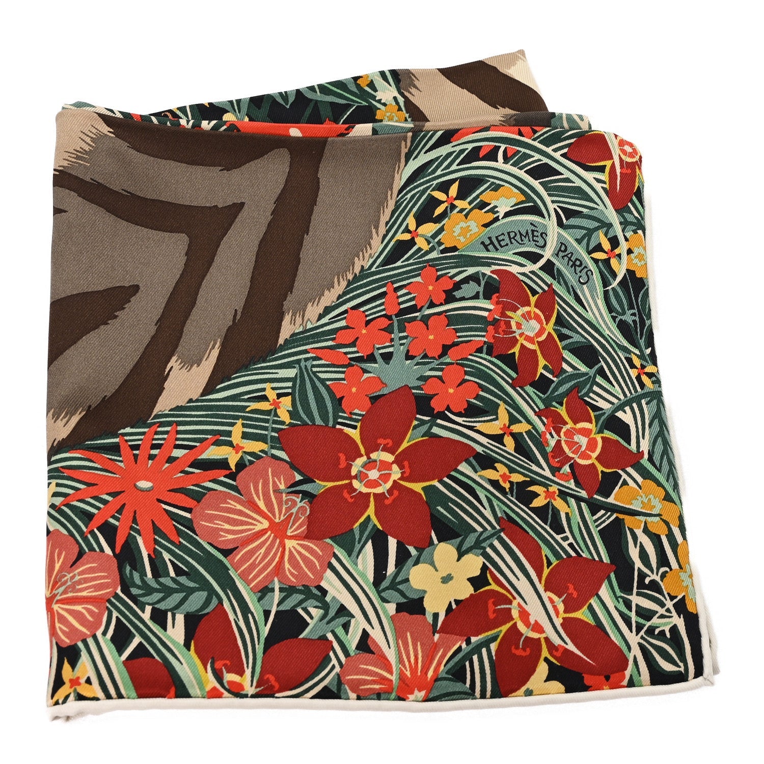 Silk Tyger Tyger Scarf 70 Black Beige Corail