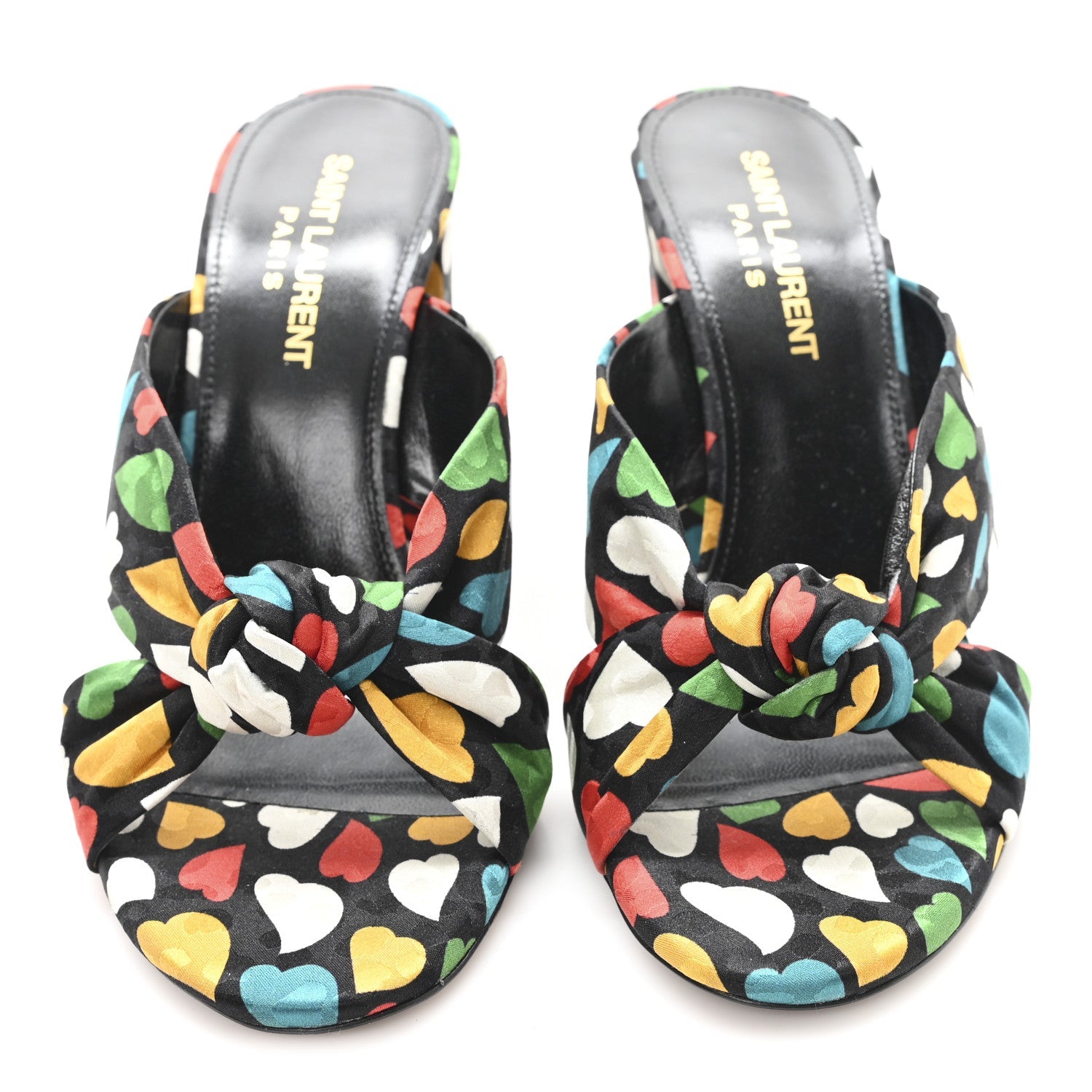 Satin Heart Bianca Knotted Mule Sandals 36.5 Black Multicolor