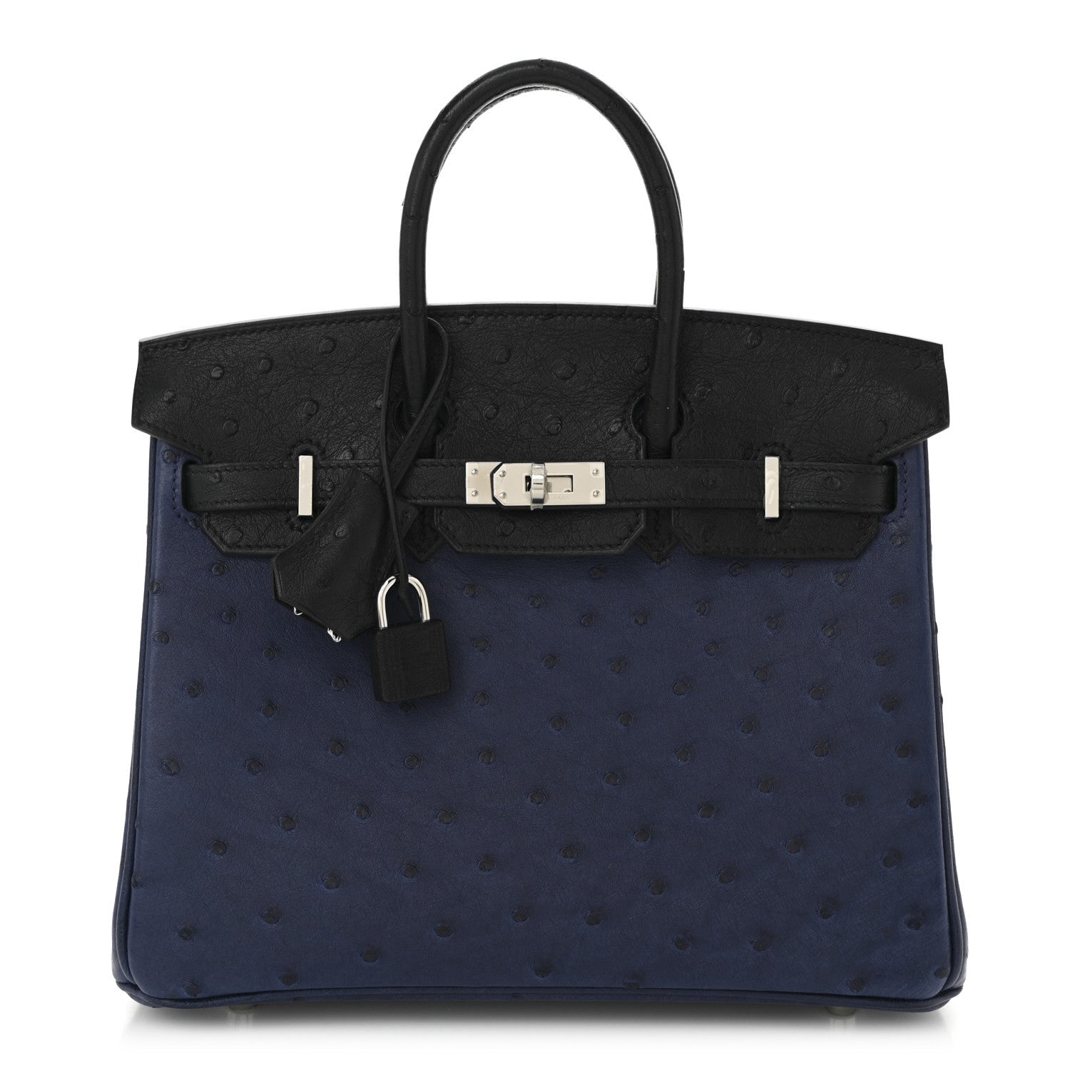 Ostrich Bi-Color Birkin 25 Bleu Iris Black