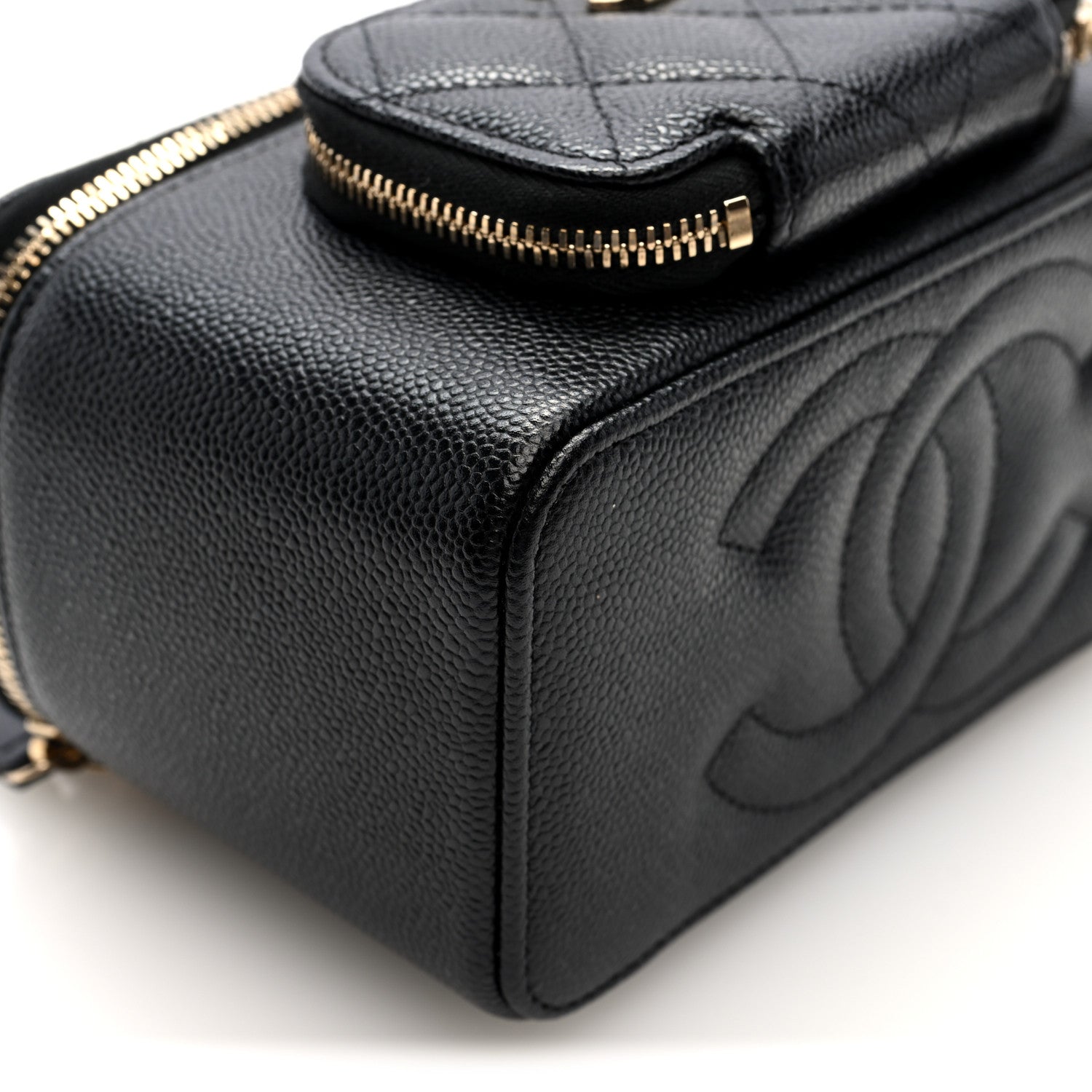 Caviar Quilted Top Handle Pocket Vanity Case Black