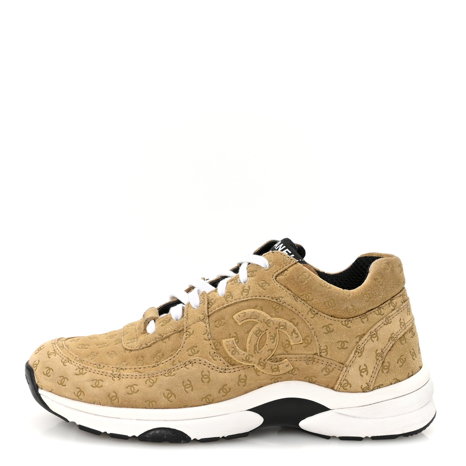 Nylon Suede Calfskin Printed CC Sneakers 37 Beige